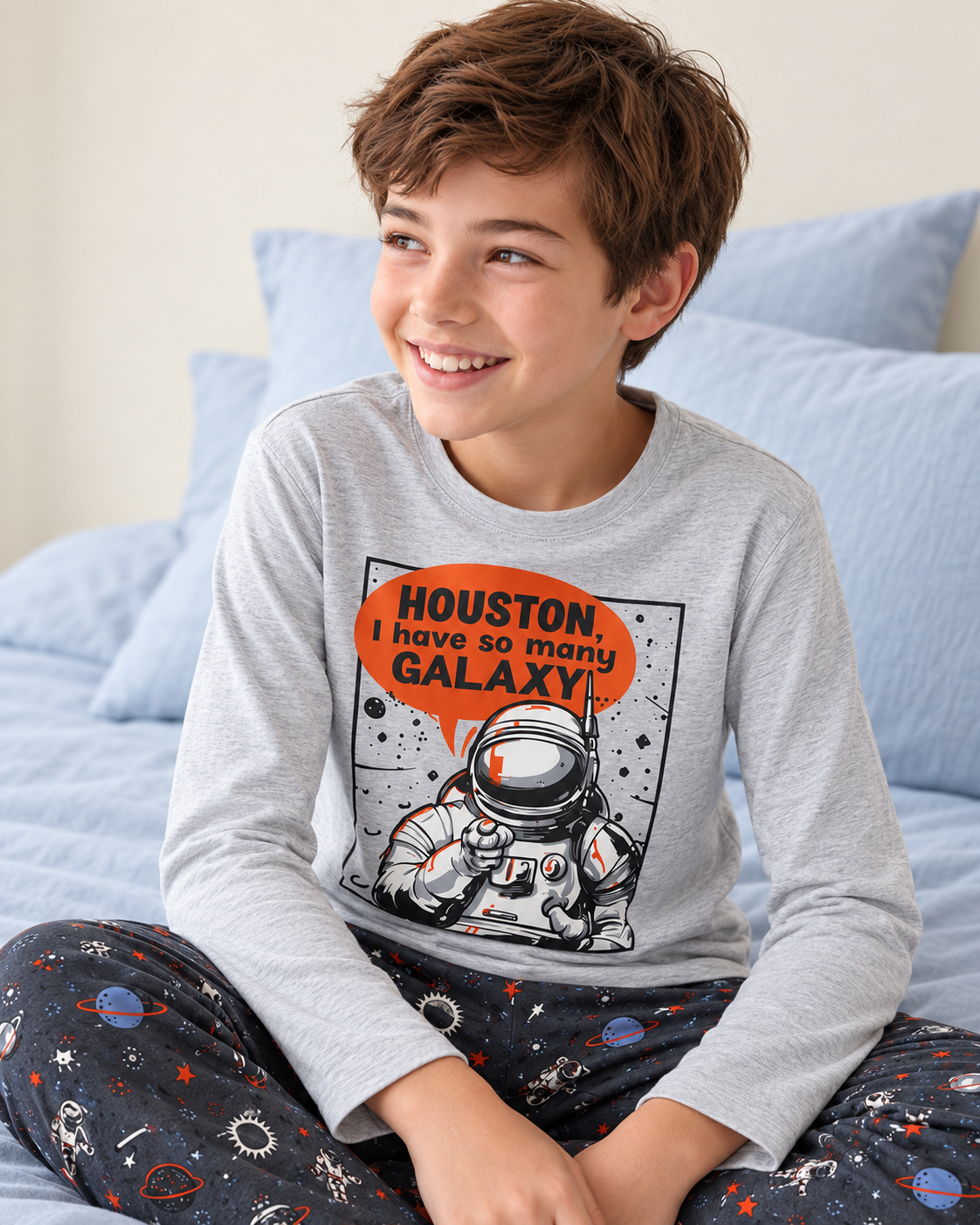Erkek Çocuk Uzun Kollu %100 Pamuklu Houston Pijama Takımı