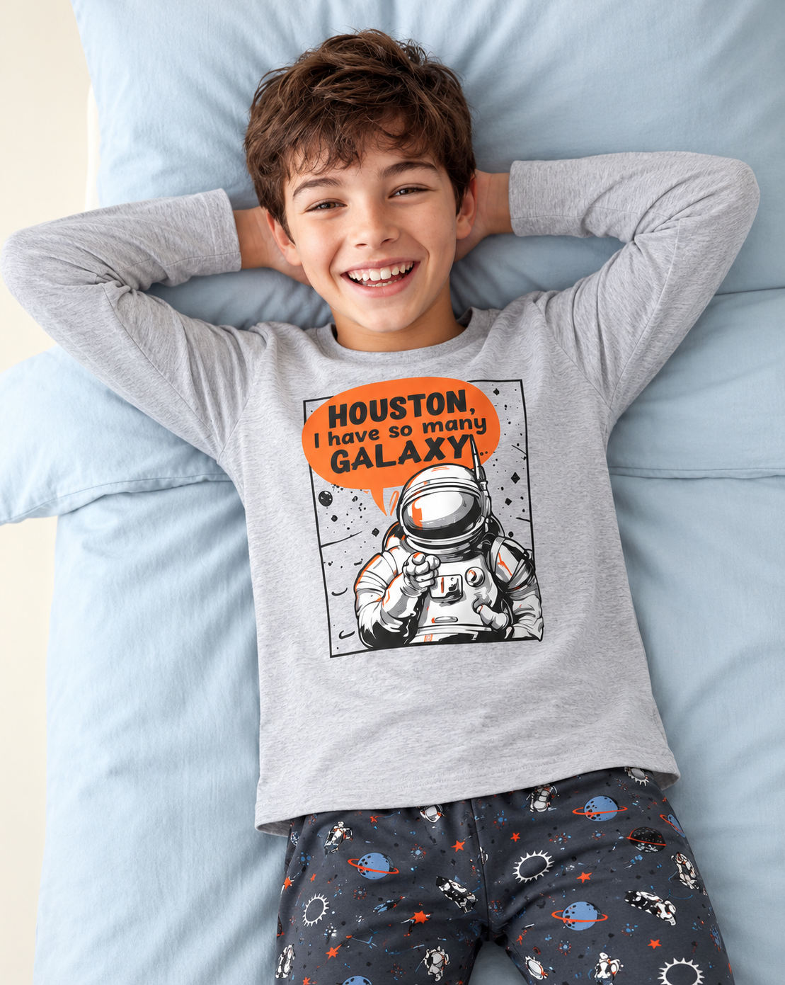 Erkek Çocuk Uzun Kollu %100 Pamuklu Houston Pijama Takımı