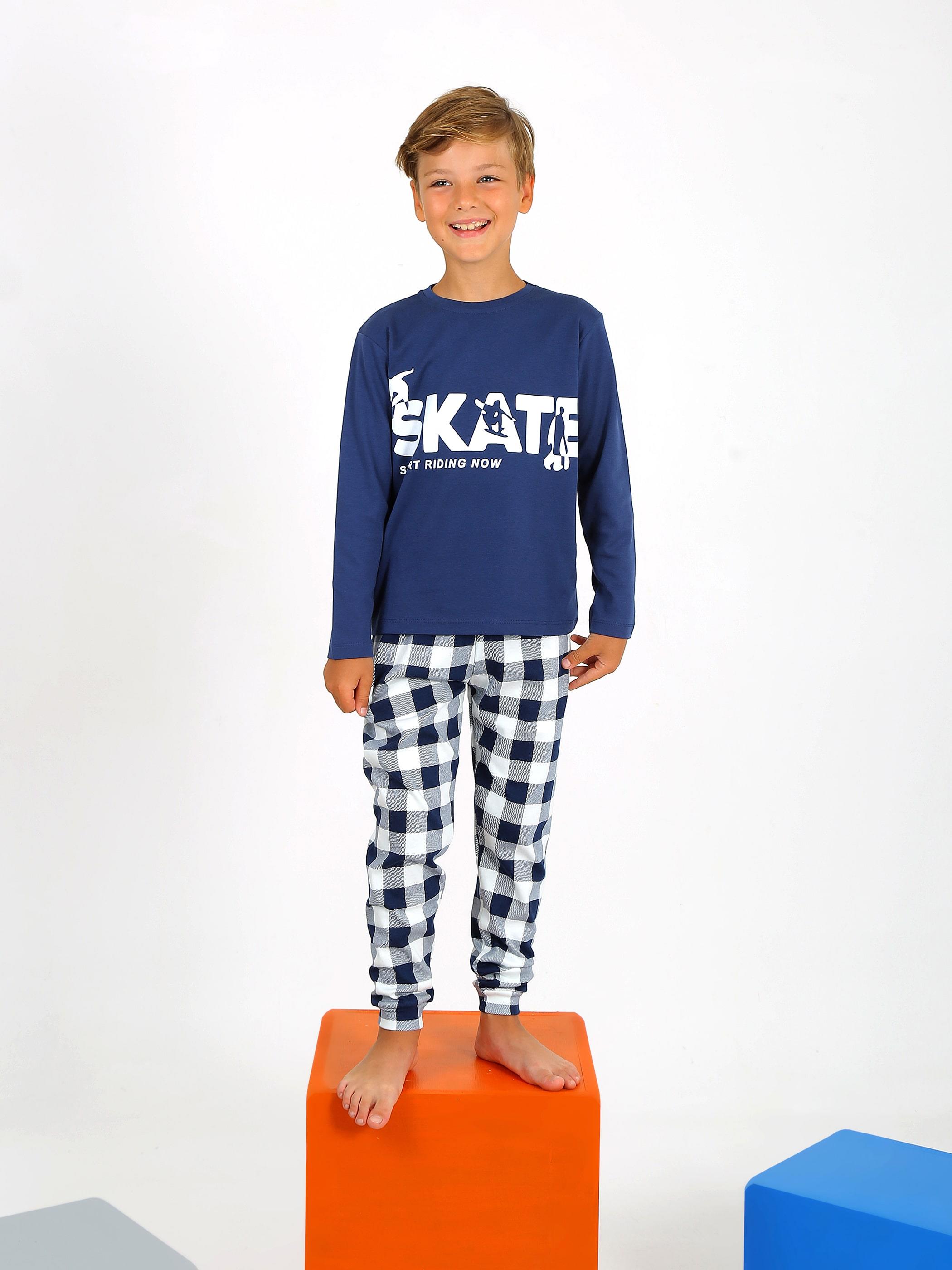 Erkek Çocuk Uzun Kollu %100 Pamuklu Pijama Takımı Star Skate