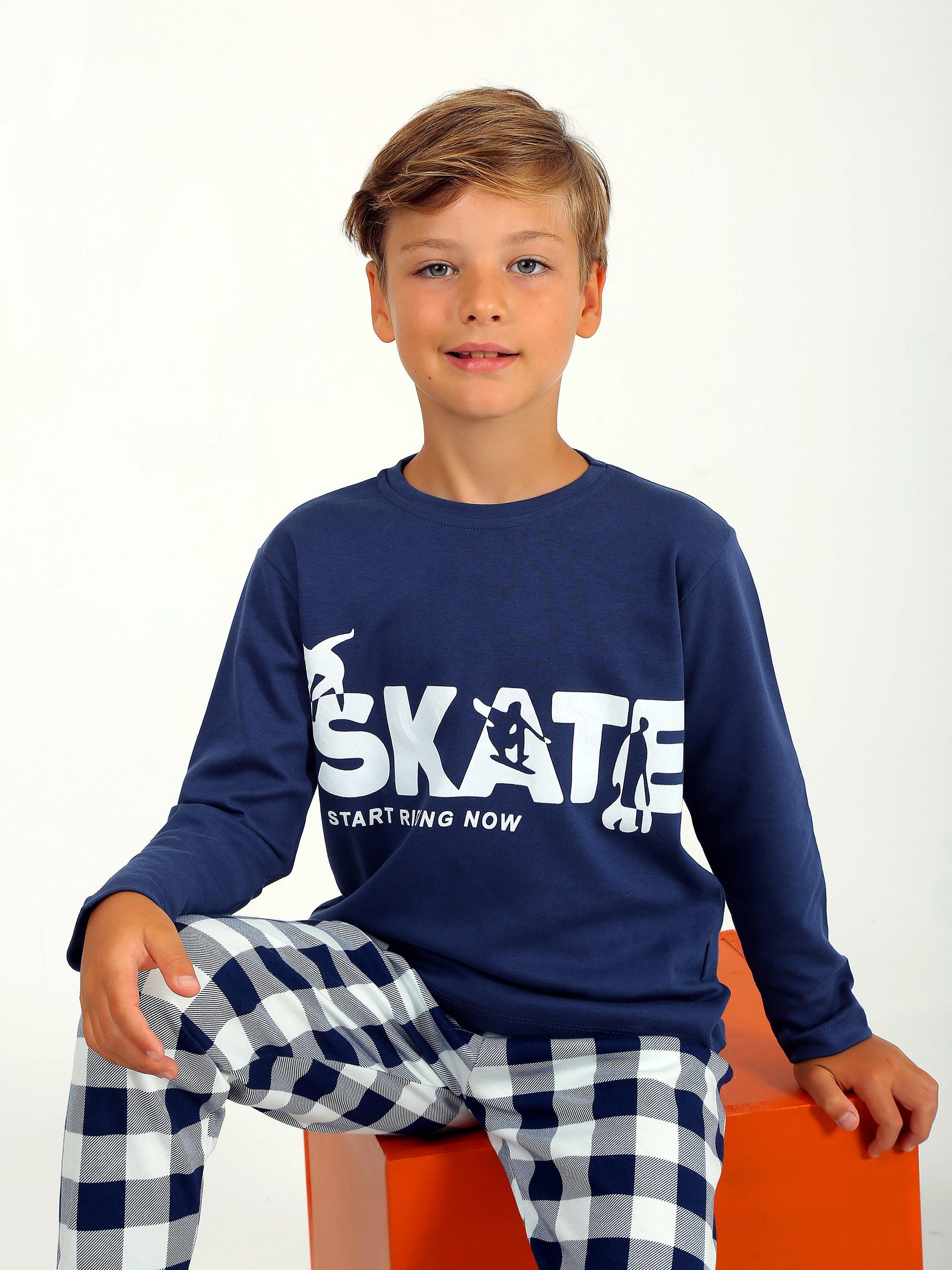 Erkek Çocuk Uzun Kollu %100 Pamuklu Pijama Takımı Star Skate