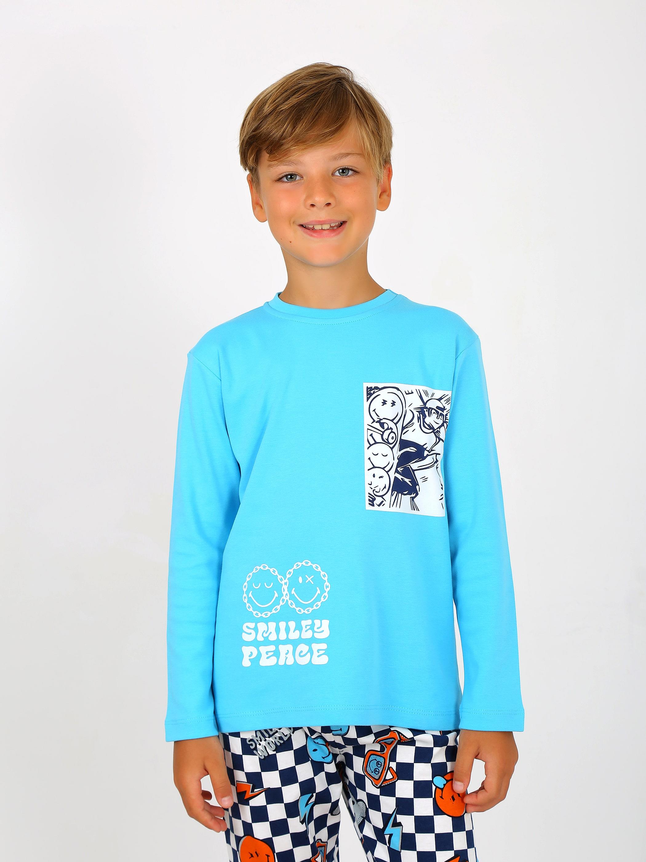 Erkek Çocuk Uzun Kollu %100 Pamuklu Pijama Takımı 5B46