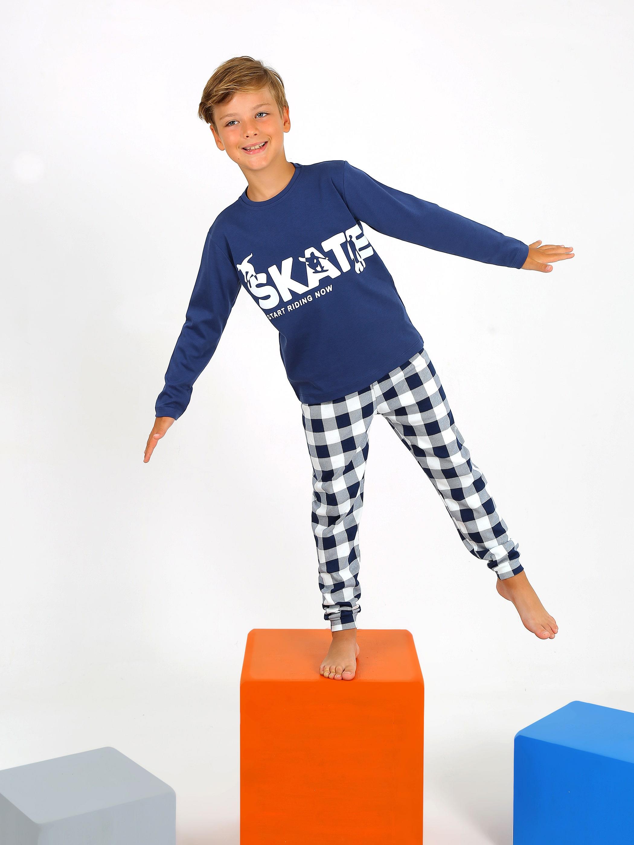 Erkek Çocuk Uzun Kollu %100 Pamuklu Pijama Takımı Star Skate