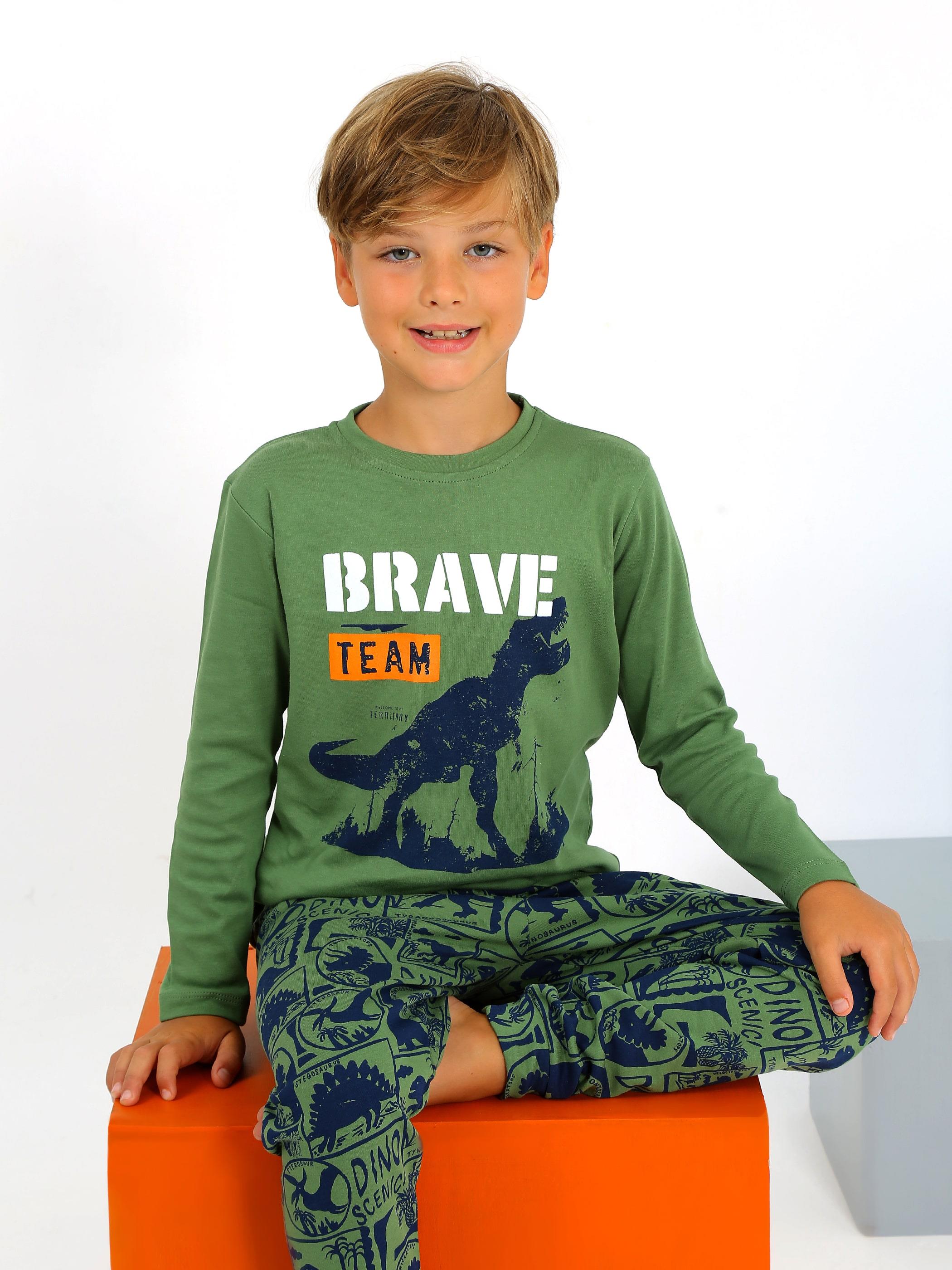 Erkek Çocuk Uzun Kollu %100 Pamuklu Pijama Takımı Brave