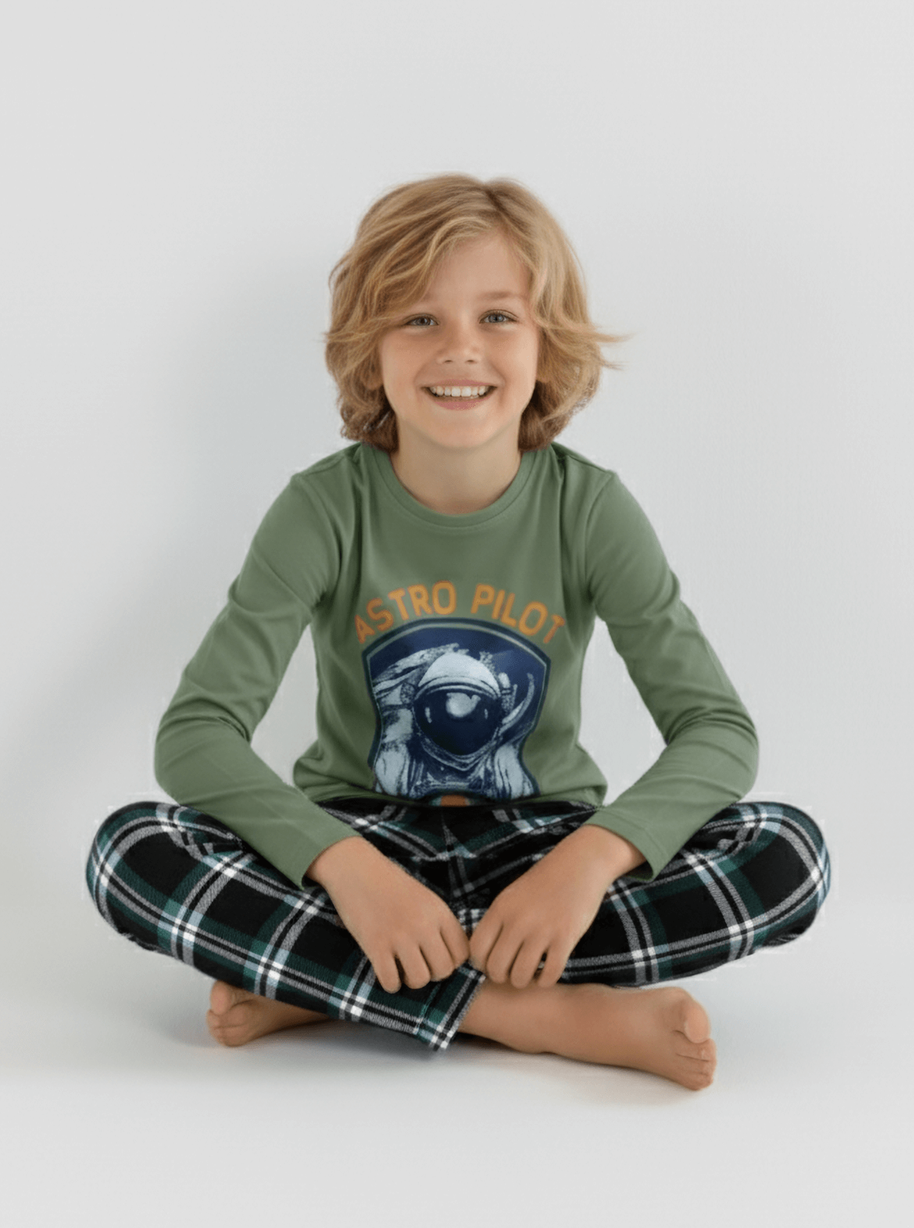 Erkek Çocuk Uzun Kollu %100 Pamuklu Pijama Takımı Astro Pilot