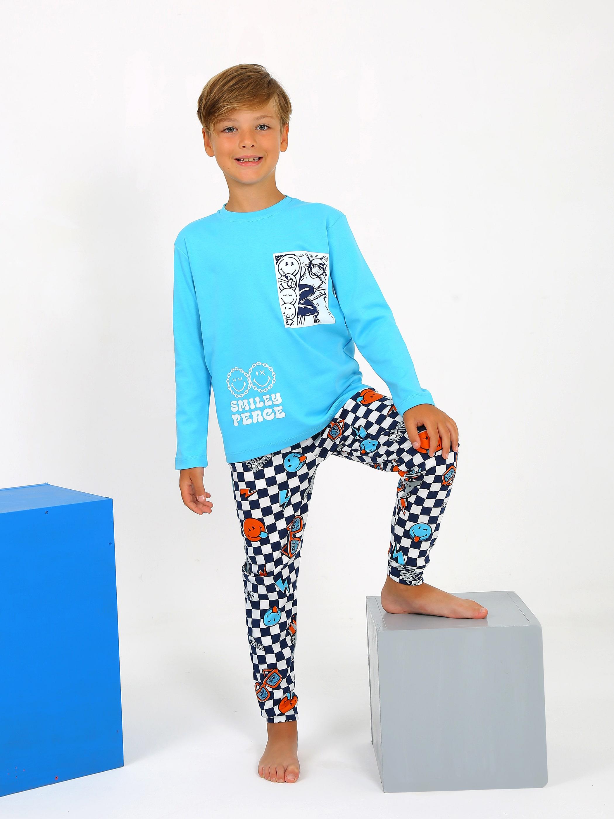 Erkek Çocuk Uzun Kollu %100 Pamuklu Pijama Takımı 5B46