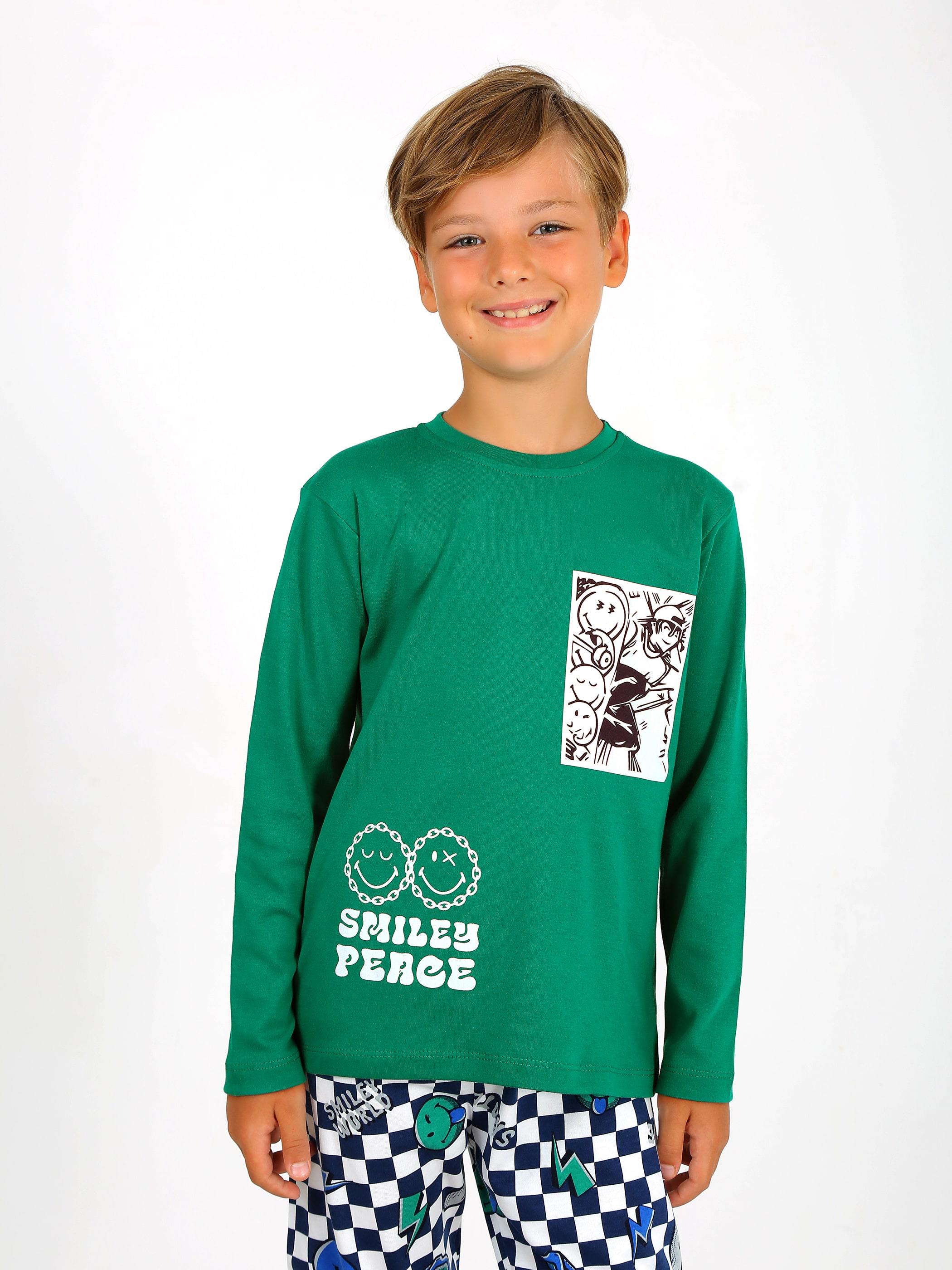 Erkek Çocuk Uzun Kollu %100 Pamuklu Pijama Takımı 5B46