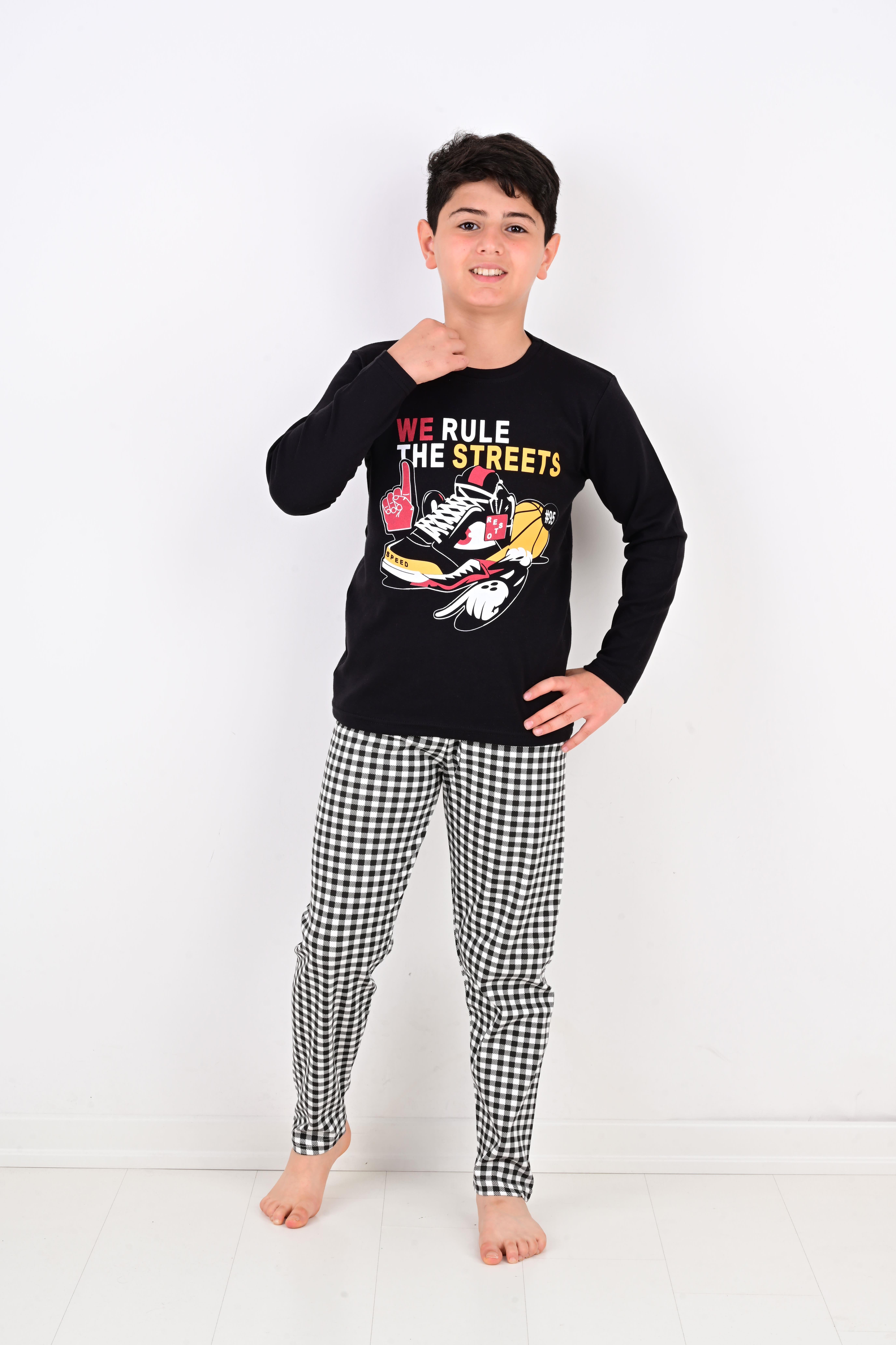 Erkek Çocuk Uzun Kollu %100 Pamuklu Pijama Takımı Speed Resto