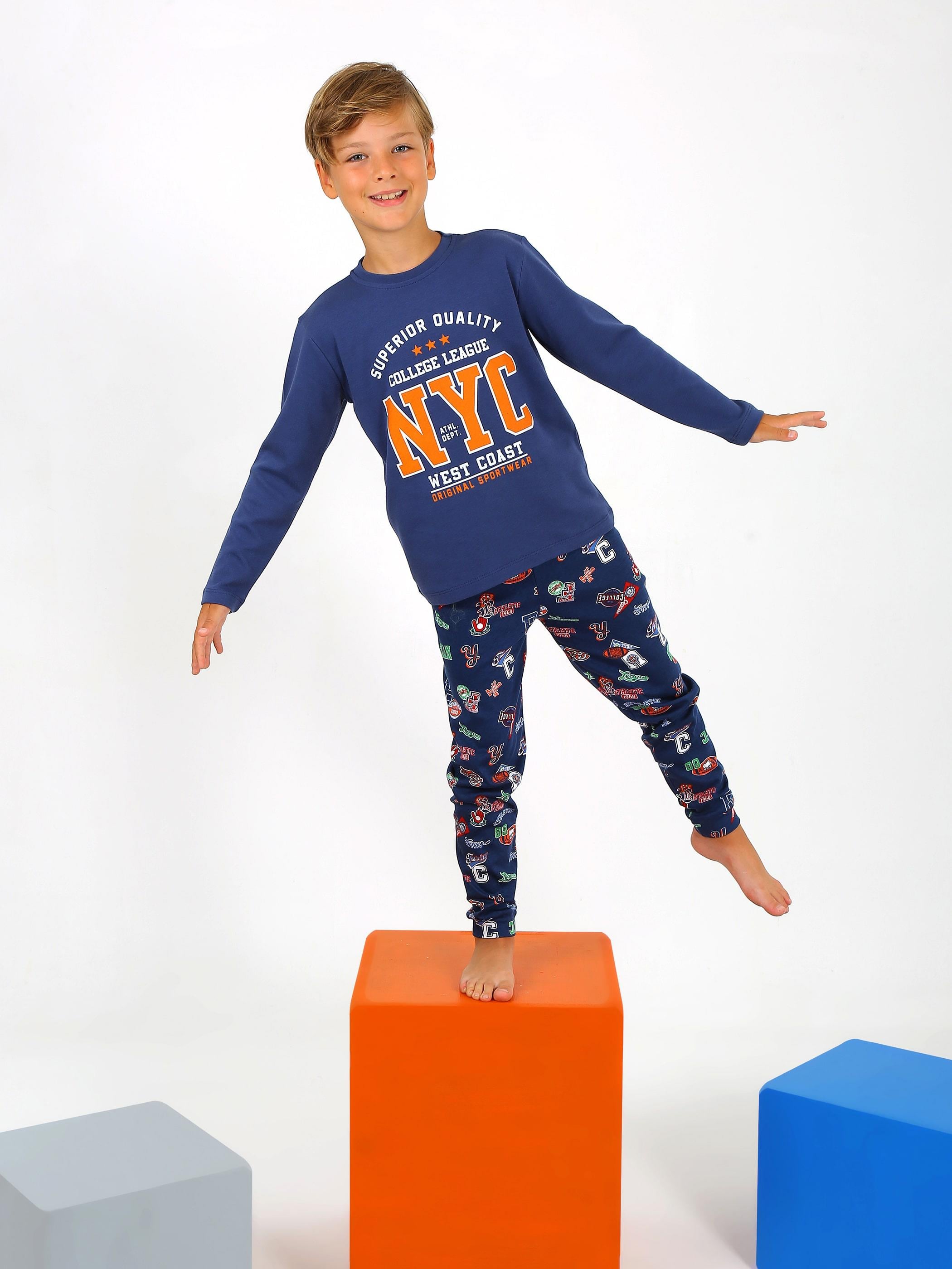 Erkek Çocuk Uzun Kollu %100 Pamuklu Pijama Takımı 5B41