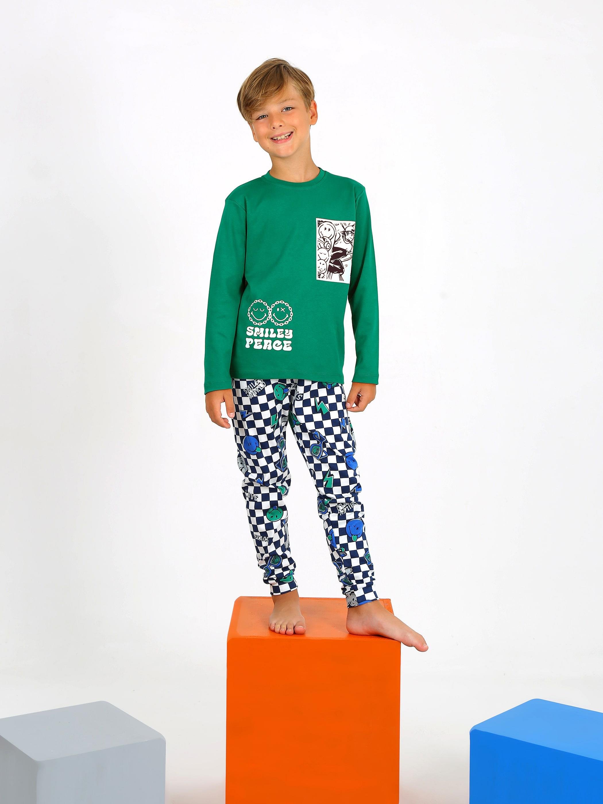Erkek Çocuk Uzun Kollu %100 Pamuklu Pijama Takımı 5B46