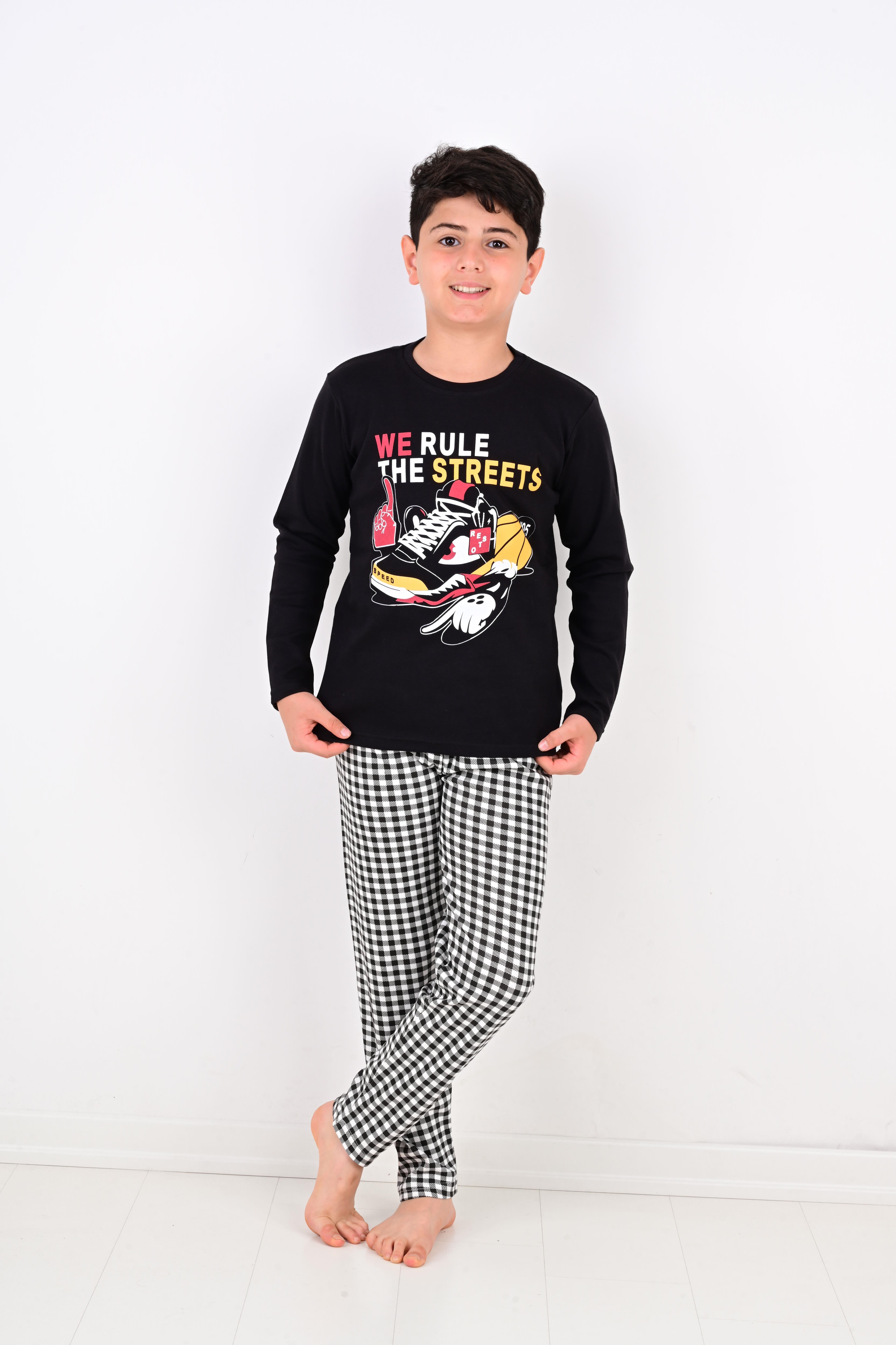 Erkek Çocuk Uzun Kollu %100 Pamuklu Pijama Takımı Speed Resto