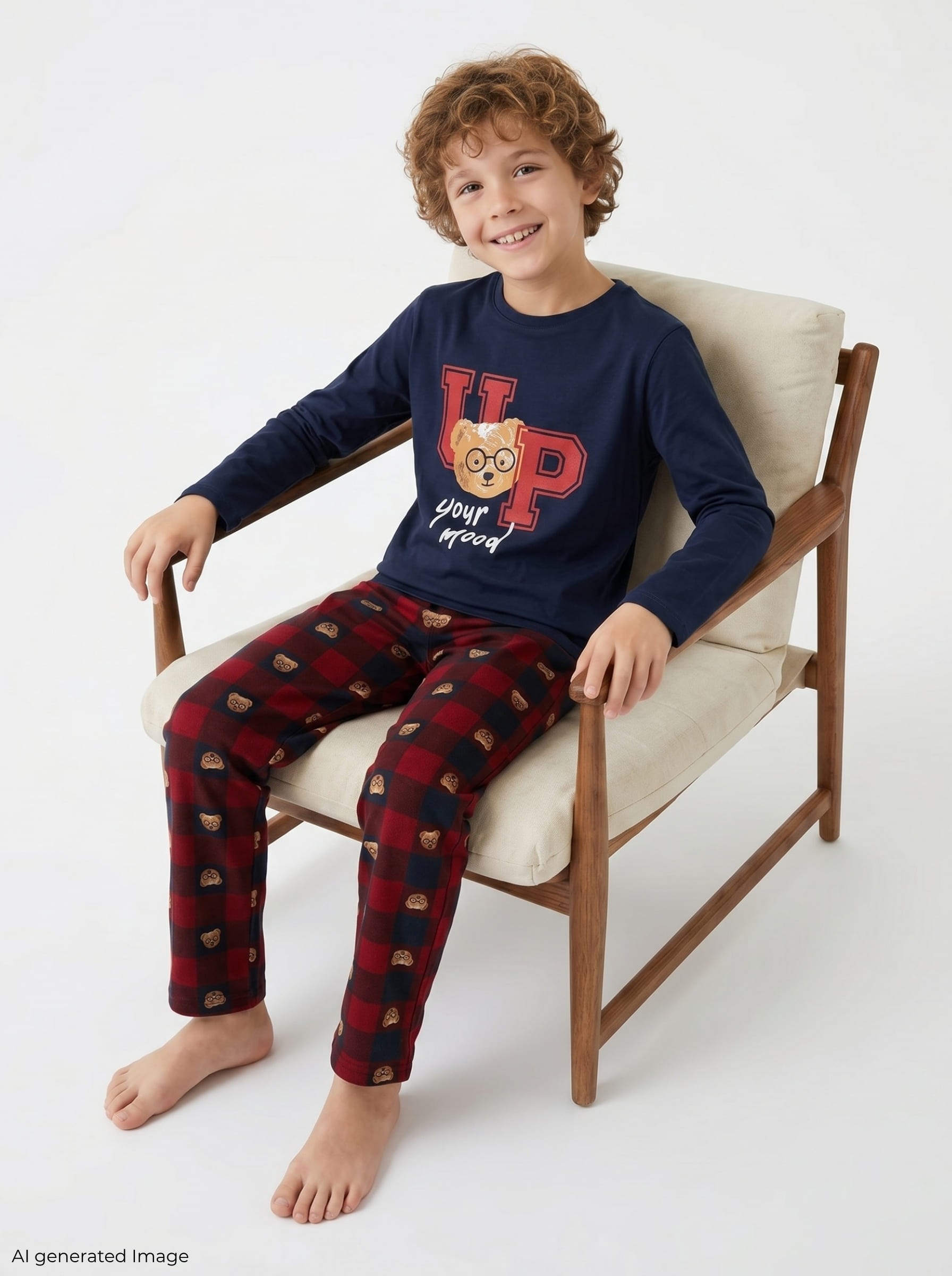Erkek Çocuk Uzun Kollu %100 Pamuklu Pijama Takımı Bear Mood