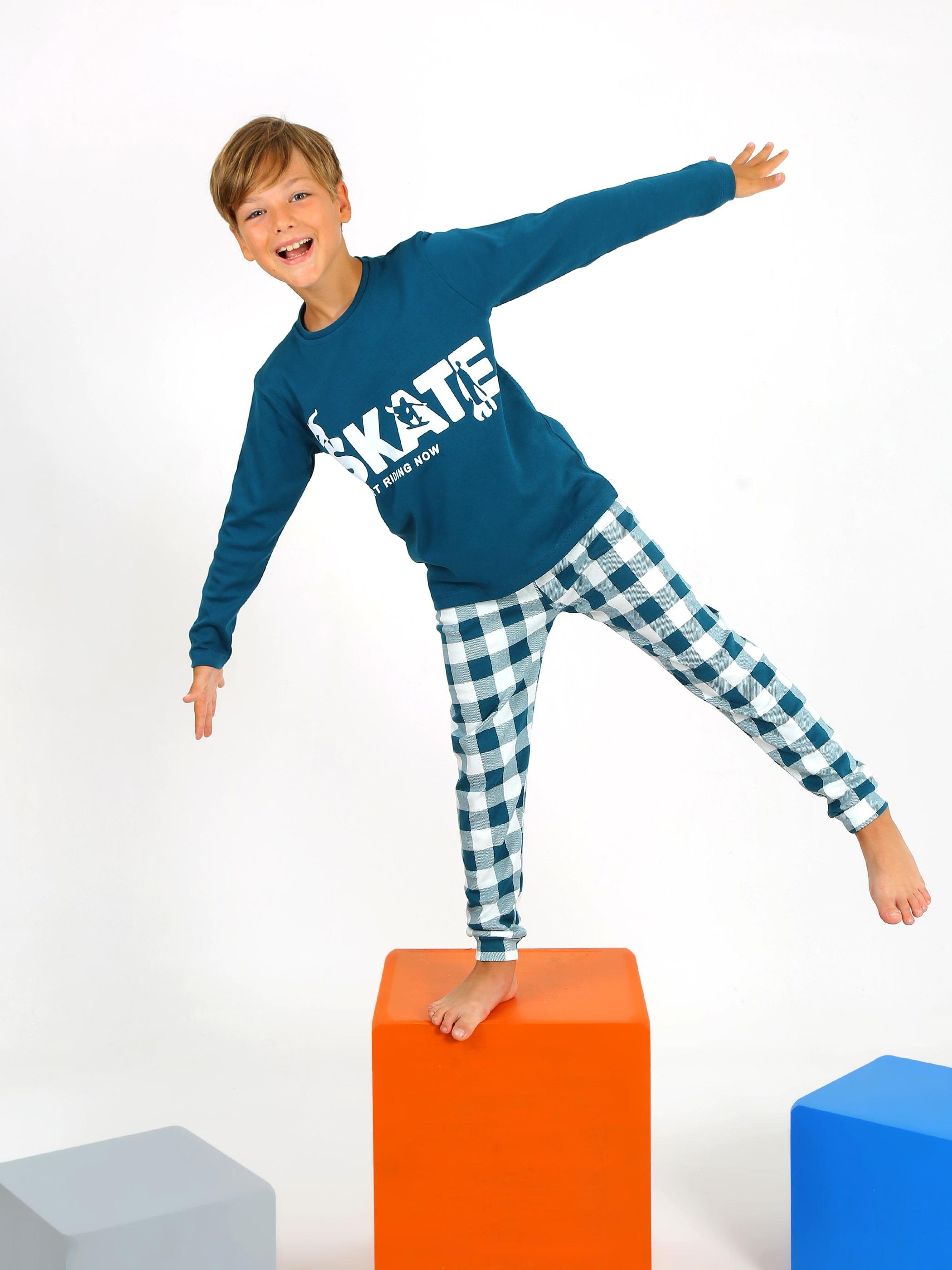 Erkek Çocuk Uzun Kollu %100 Pamuklu Pijama Takımı Star Skate