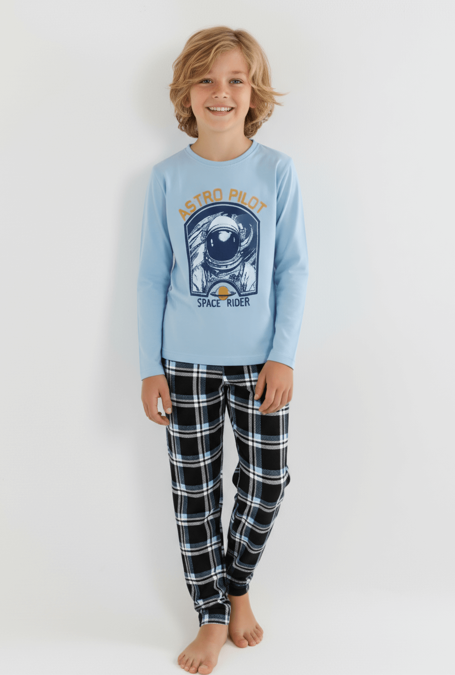 Erkek Çocuk Uzun Kollu %100 Pamuklu Pijama Takımı Astro Pilot
