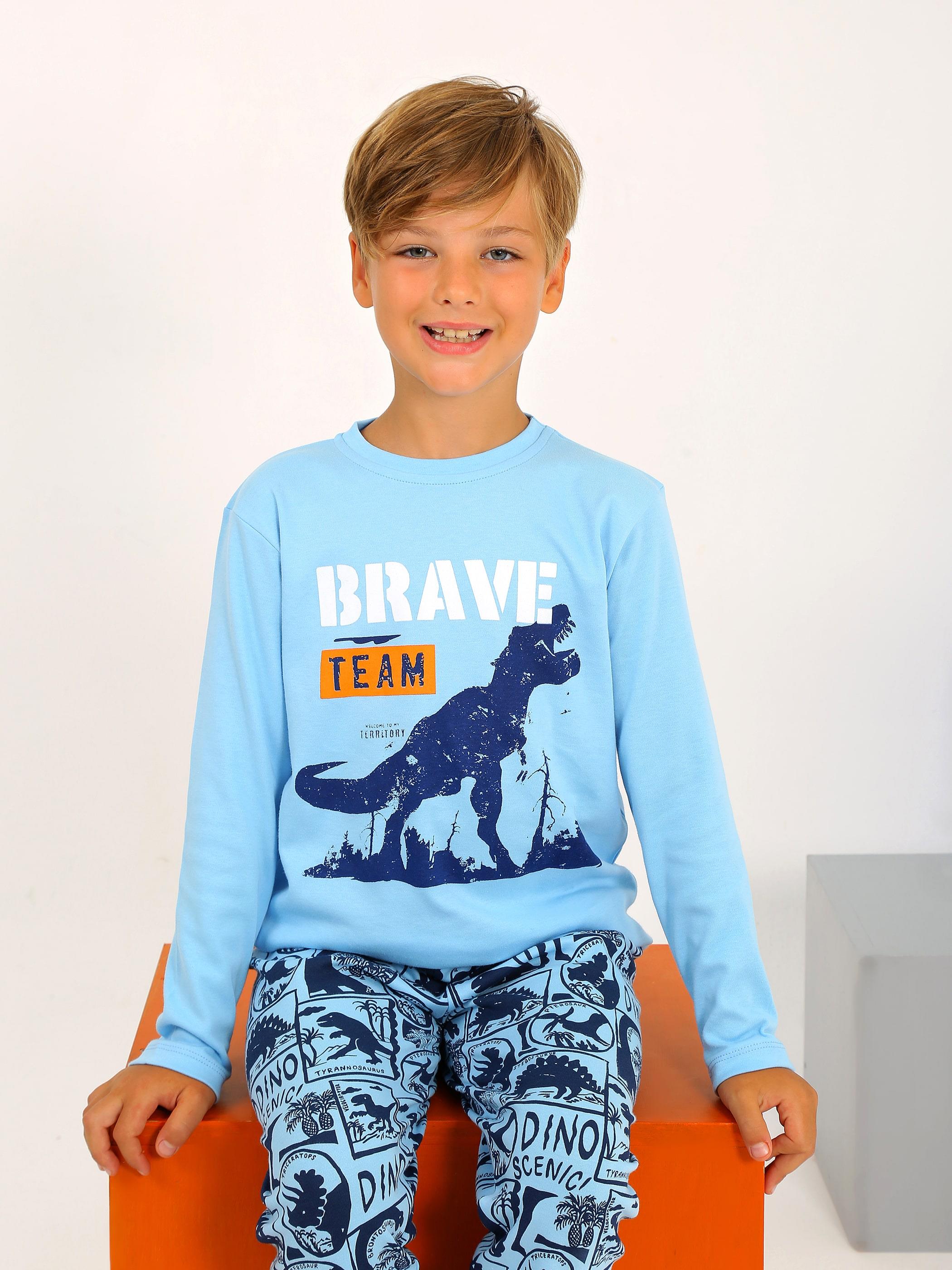 Erkek Çocuk Uzun Kollu %100 Pamuklu Pijama Takımı Brave