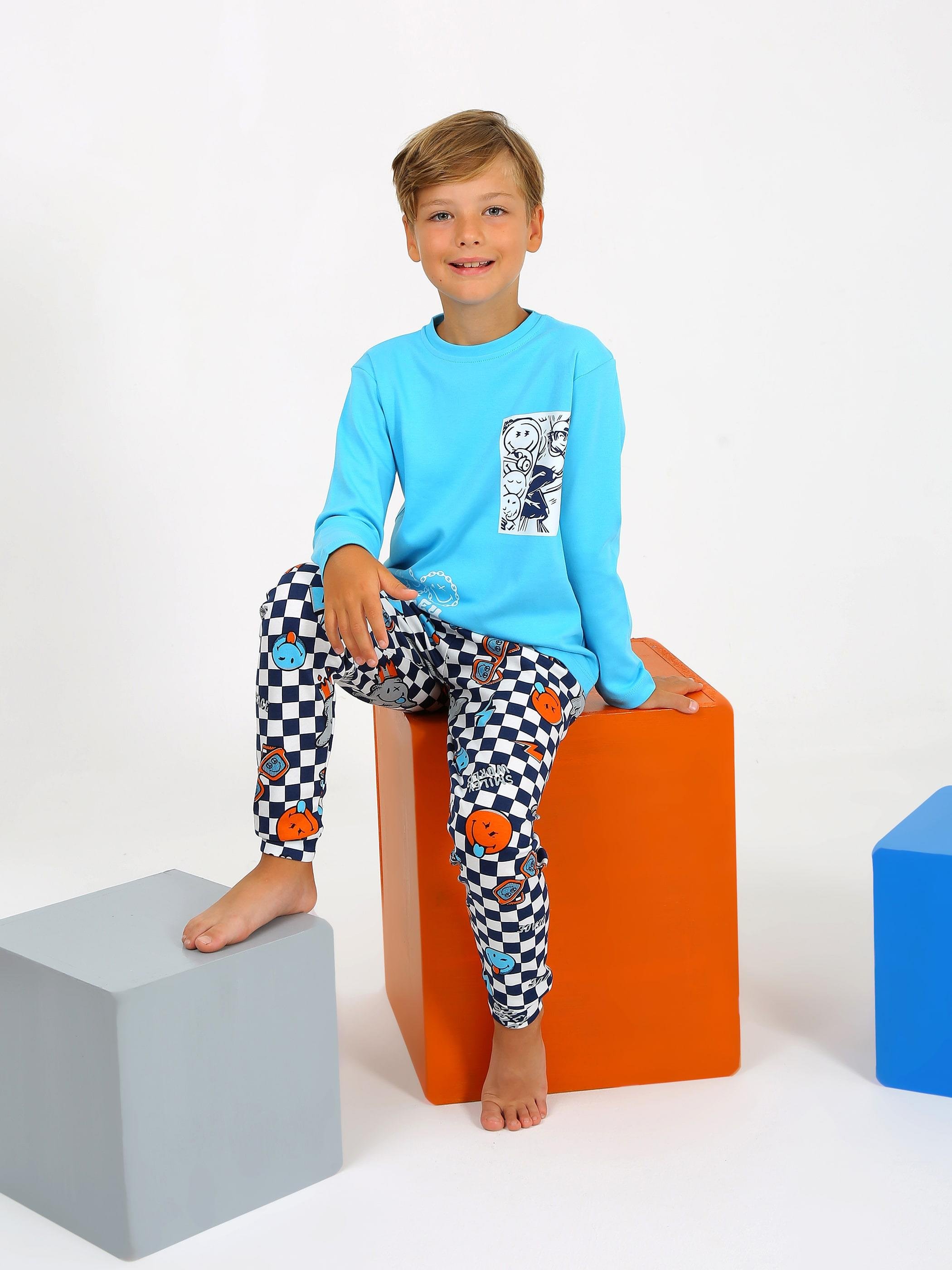 Erkek Çocuk Uzun Kollu %100 Pamuklu Pijama Takımı 5B46