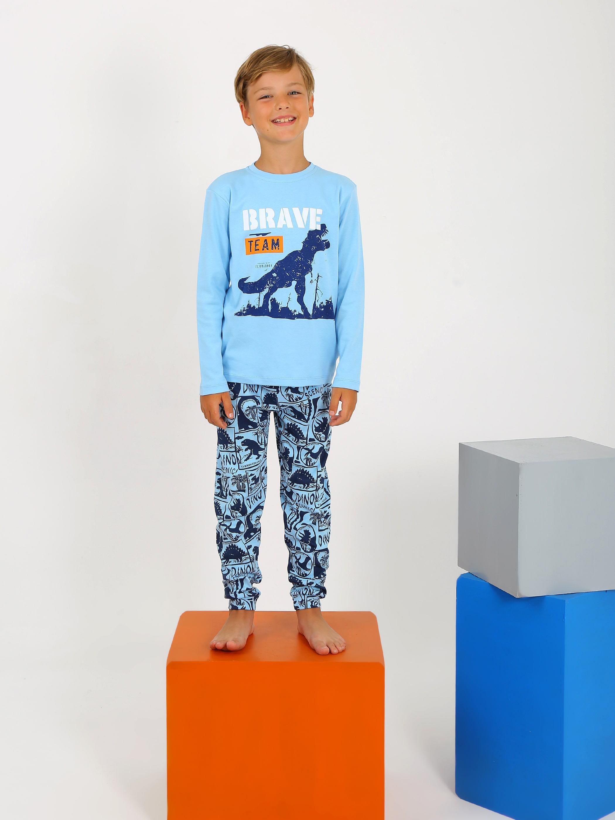 Erkek Çocuk Uzun Kollu %100 Pamuklu Pijama Takımı Brave