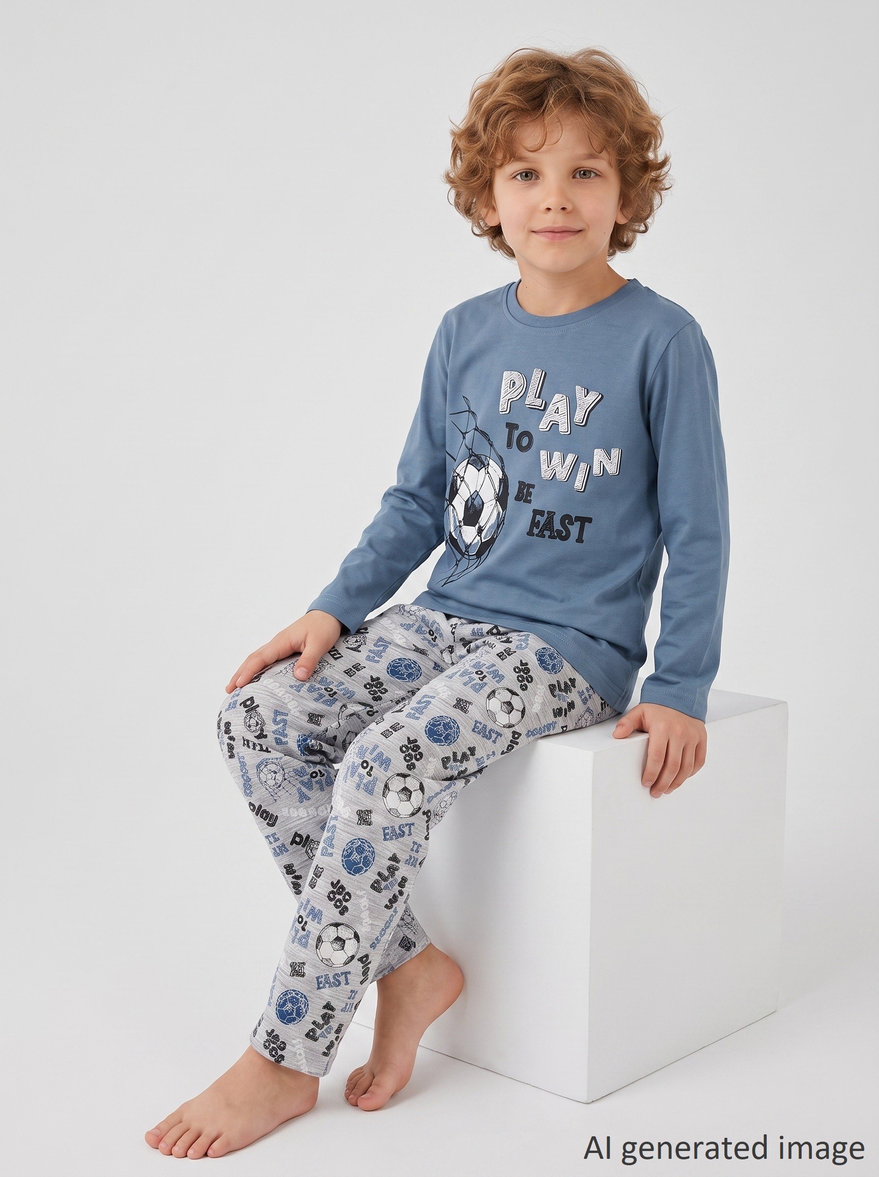 Erkek Çocuk Uzun Kollu %100 Pamuklu Play Win Pijama Takımı