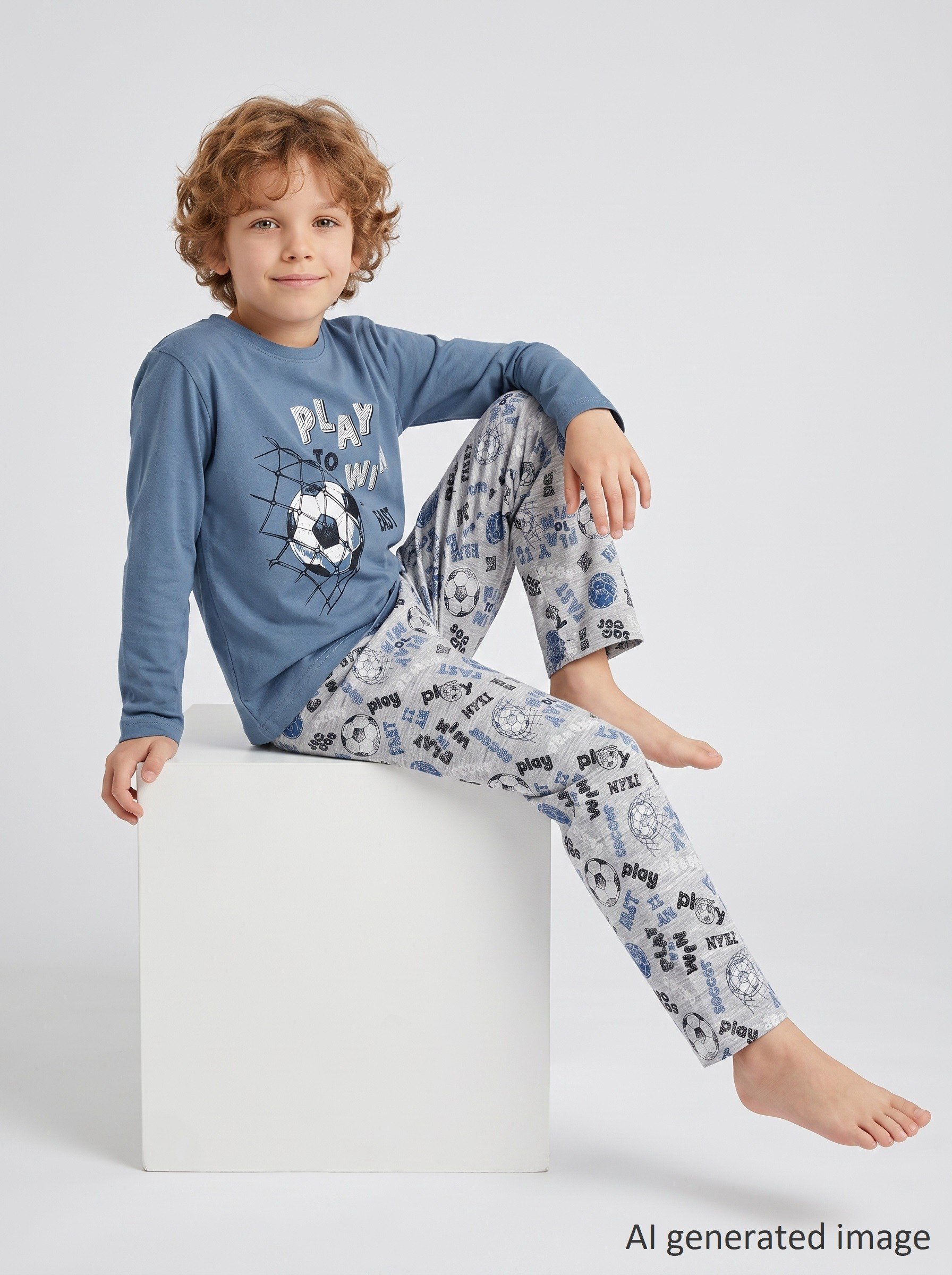 Erkek Çocuk Uzun Kollu %100 Pamuklu Play Win Pijama Takımı