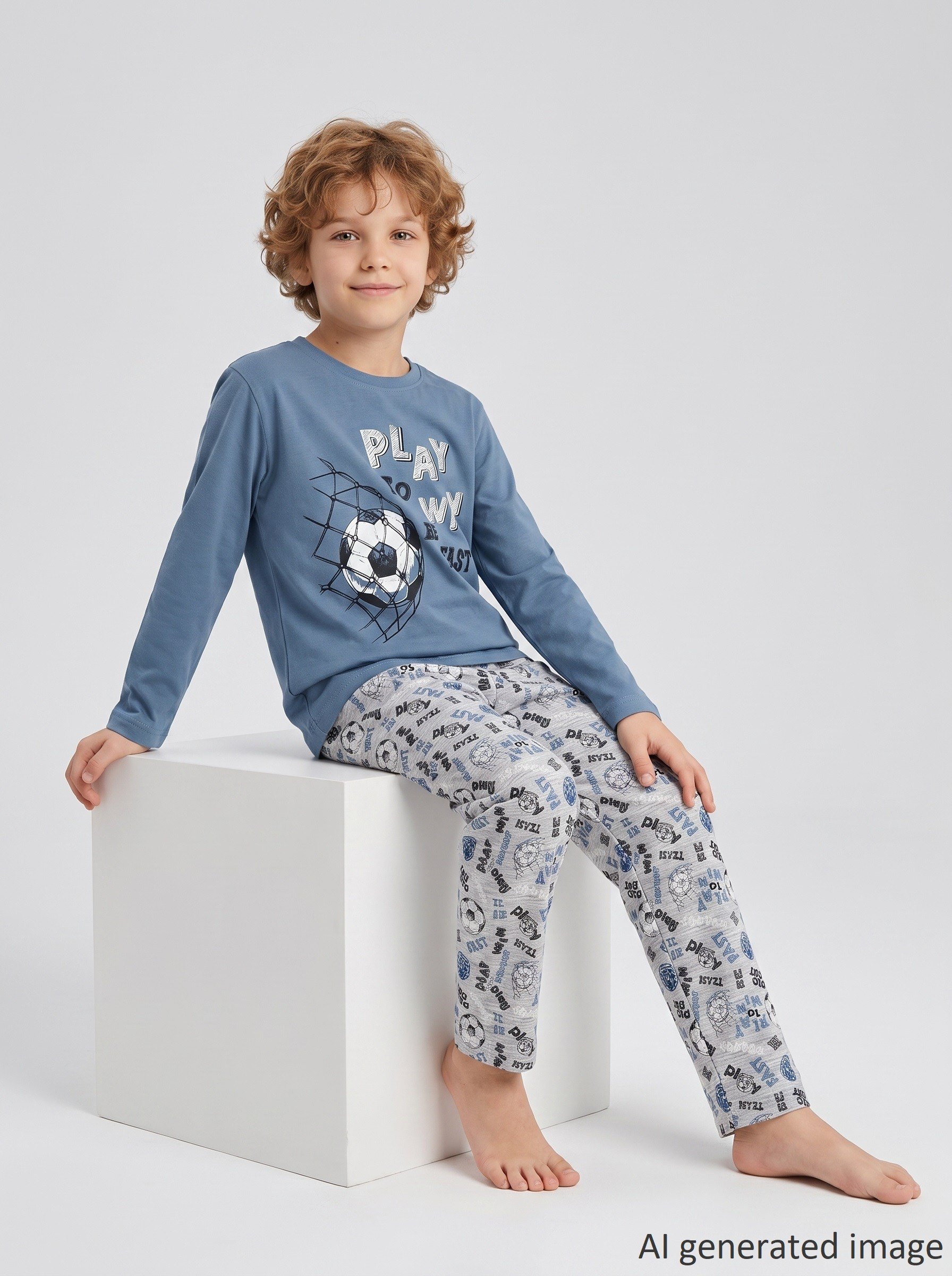 Erkek Çocuk Uzun Kollu %100 Pamuklu Play Win Pijama Takımı