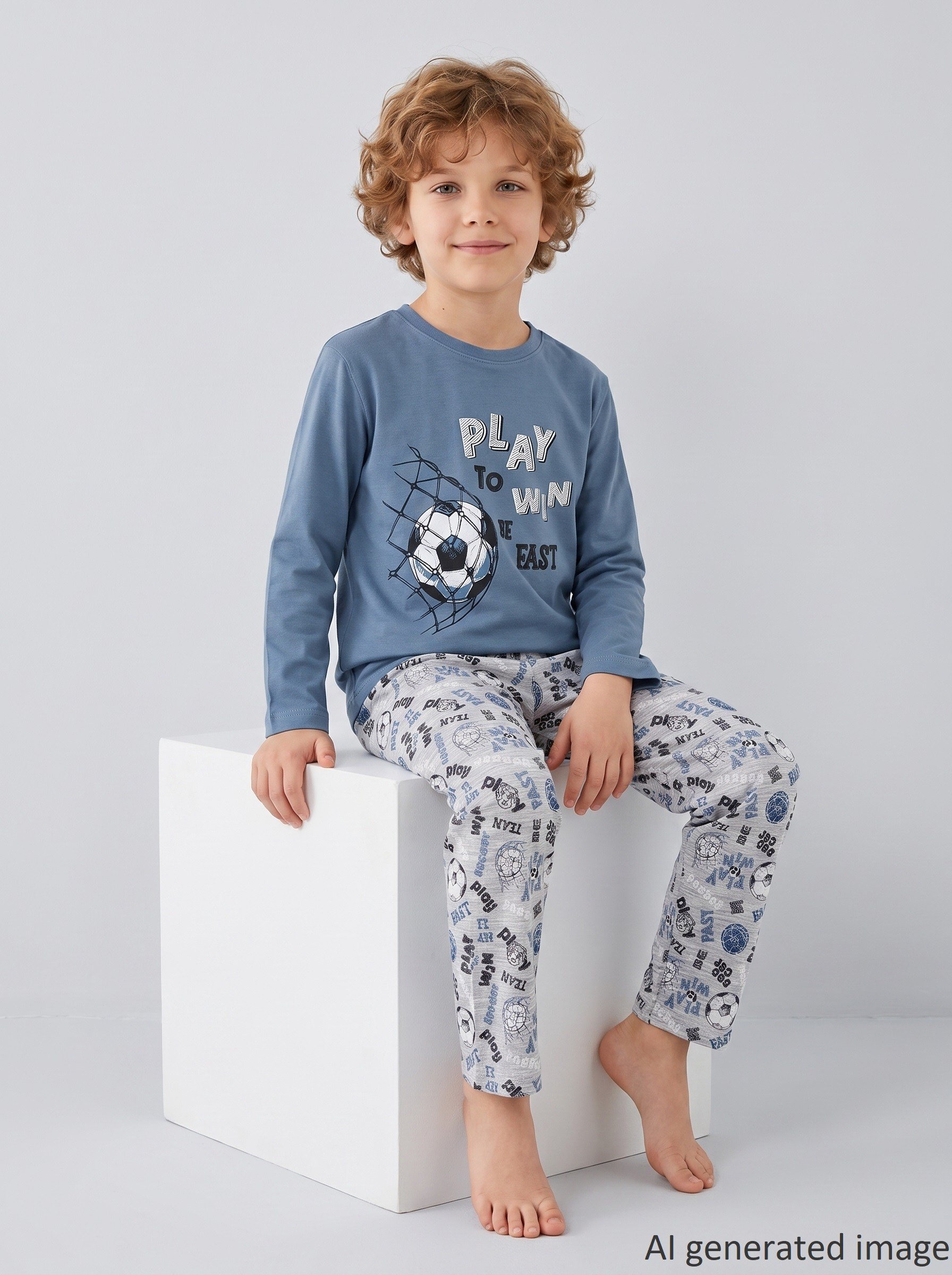 Erkek Çocuk Uzun Kollu %100 Pamuklu Play Win Pijama Takımı