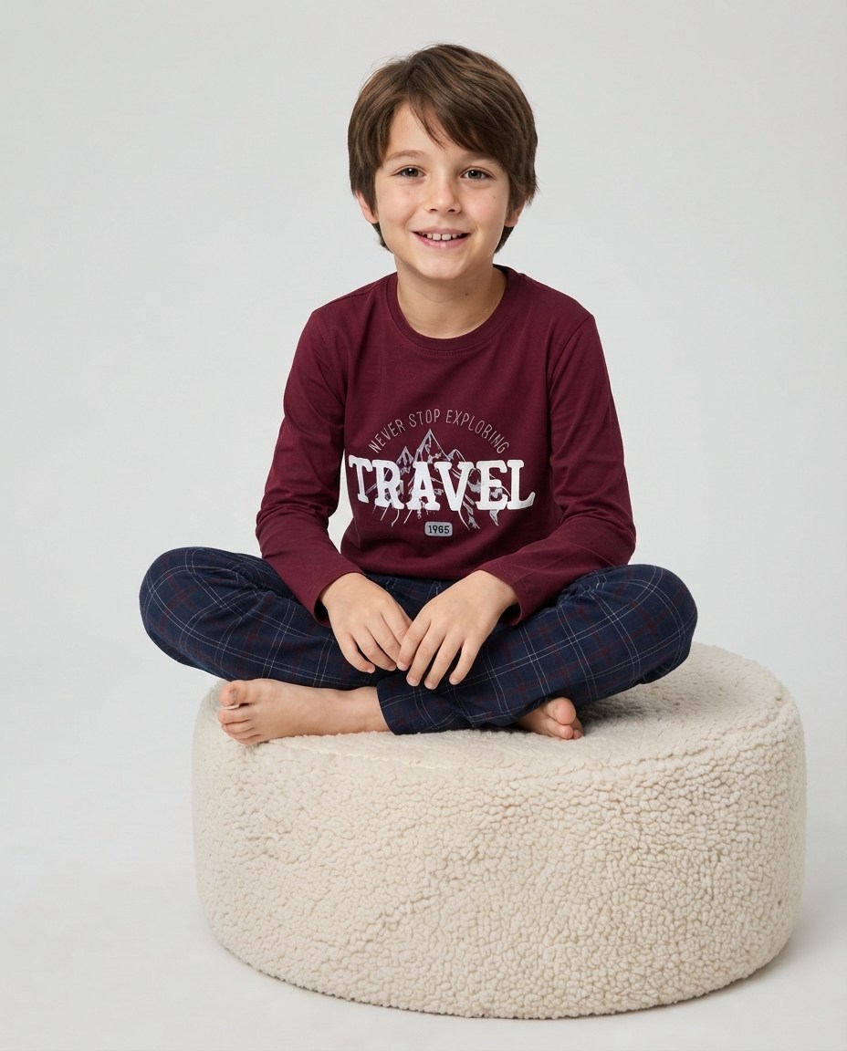 Erkek Çocuk Uzun Kollu %100 Pamuklu Travel Club Pijama Takımı