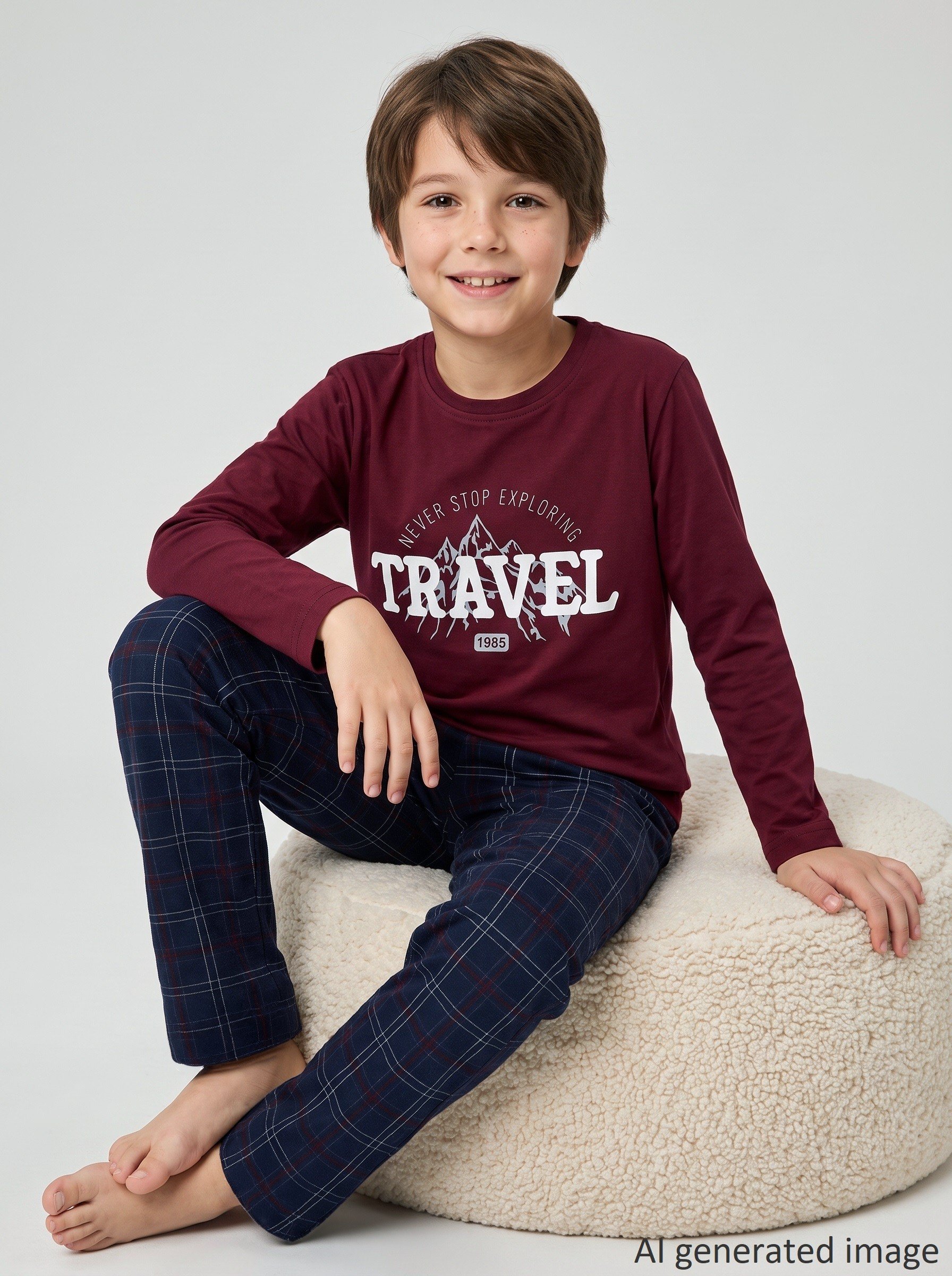 Erkek Çocuk Uzun Kollu %100 Pamuklu Travel Club Pijama Takımı