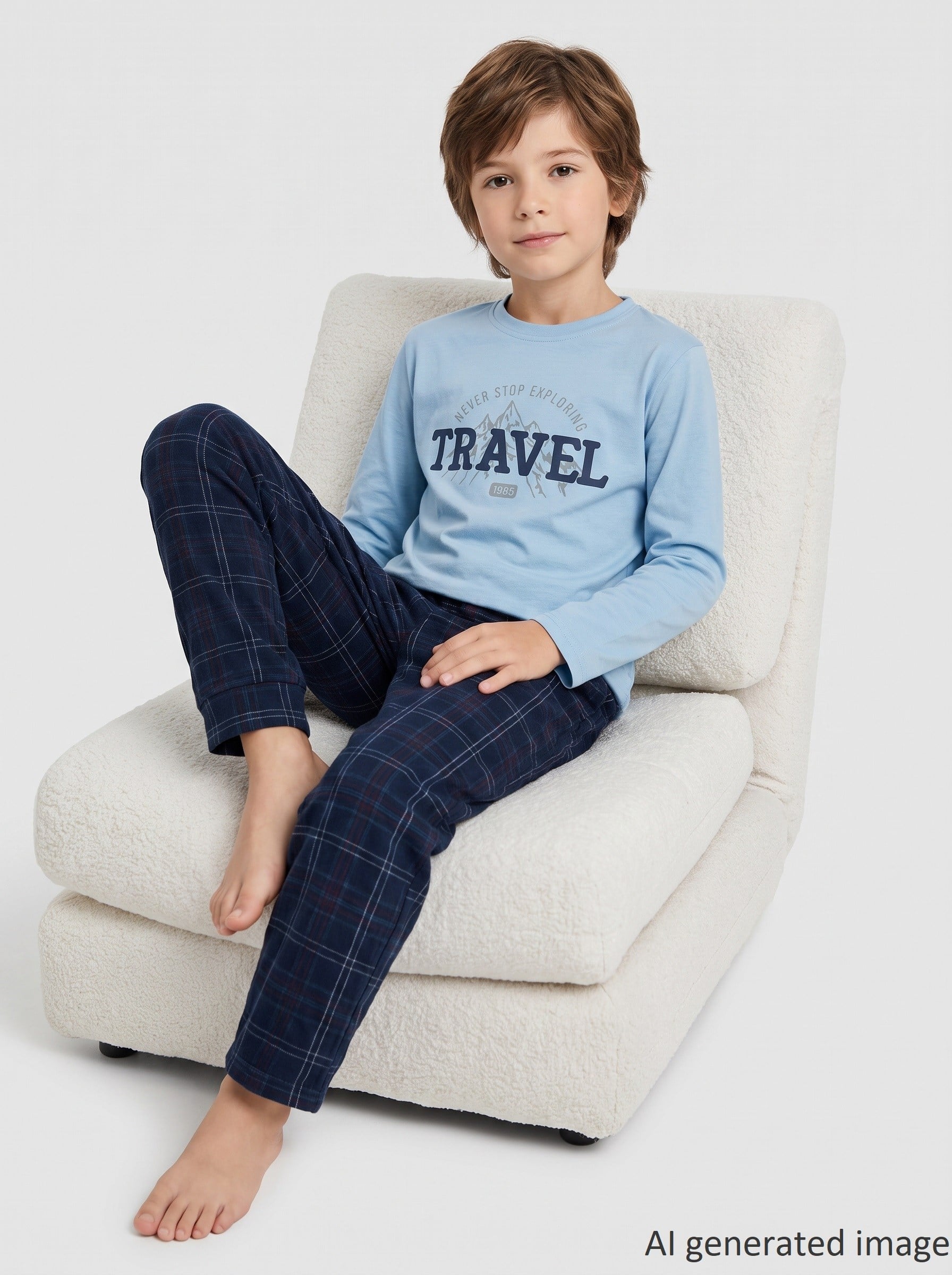 Erkek Çocuk Uzun Kollu %100 Pamuklu Travel Club Pijama Takımı
