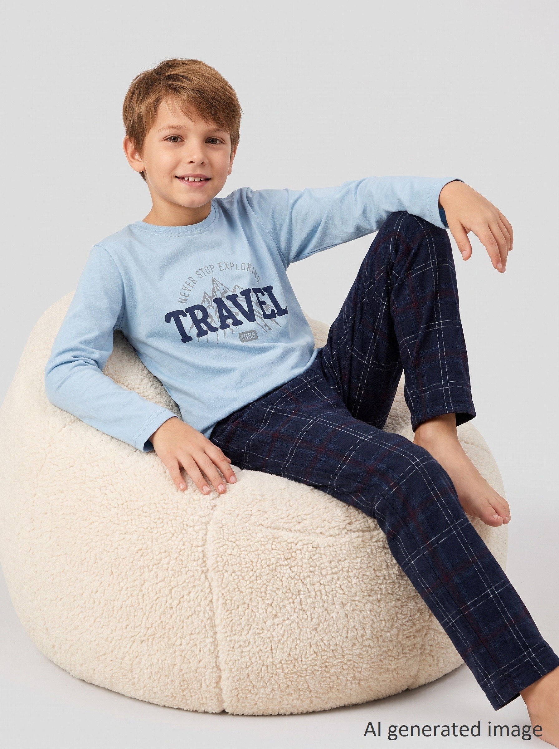 Erkek Çocuk Uzun Kollu %100 Pamuklu Travel Club Pijama Takımı