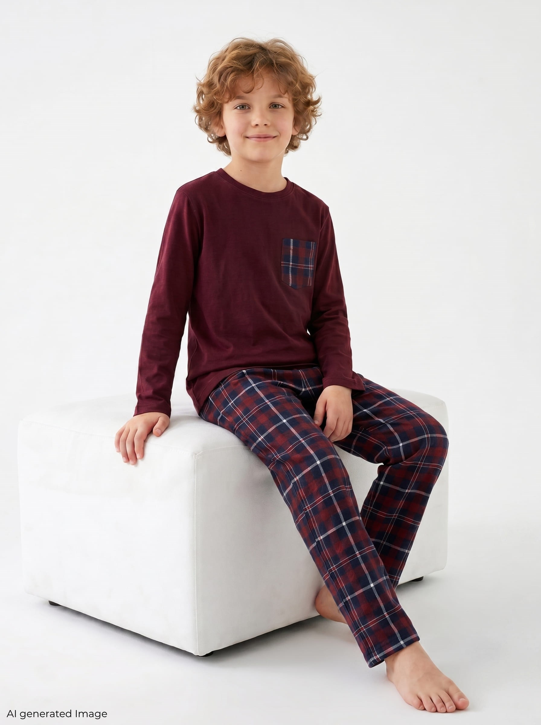 Erkek Çocuk Uzun Kollu Cepli %100 Pamuklu Pijama Takımı Comfort