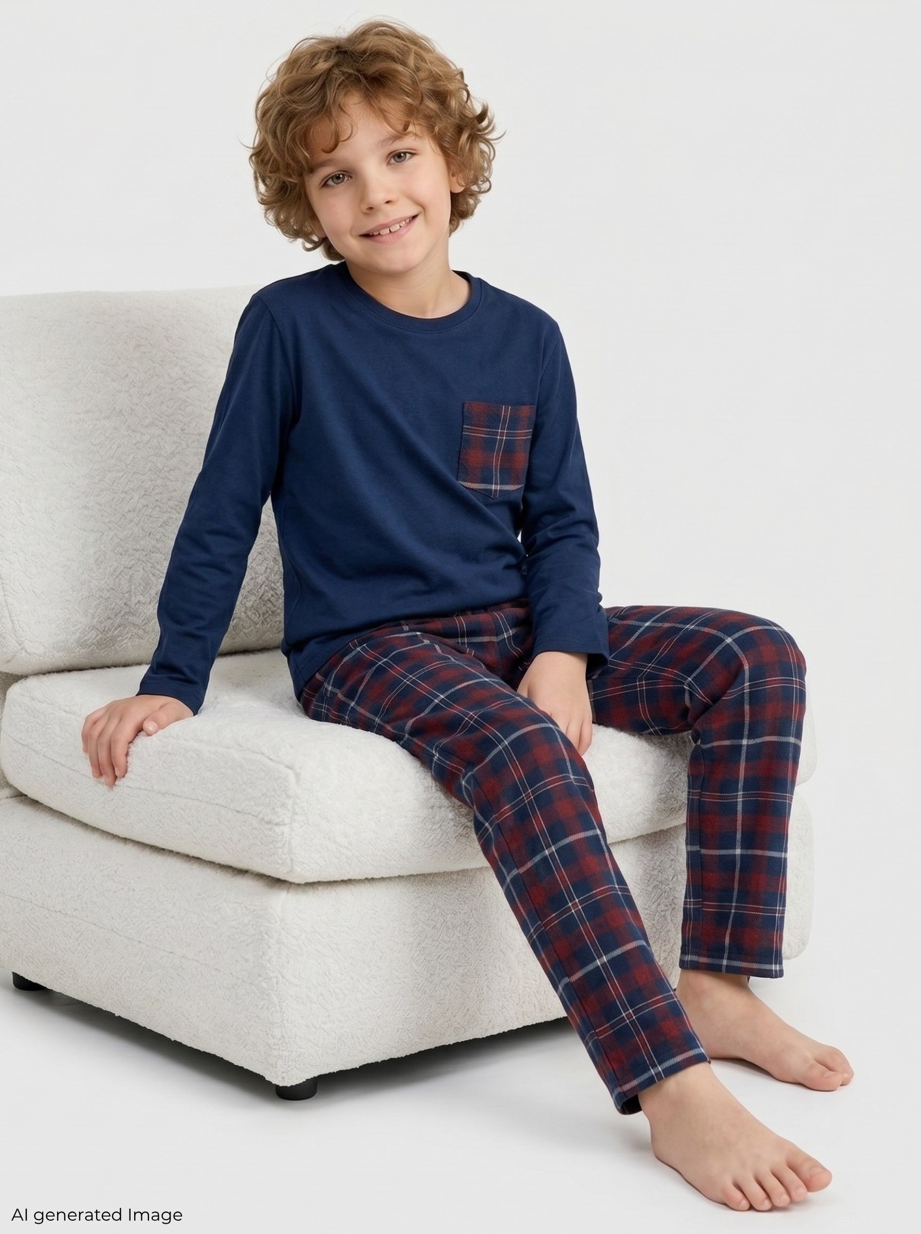 Erkek Çocuk Uzun Kollu Cepli %100 Pamuklu Pijama Takımı Comfort