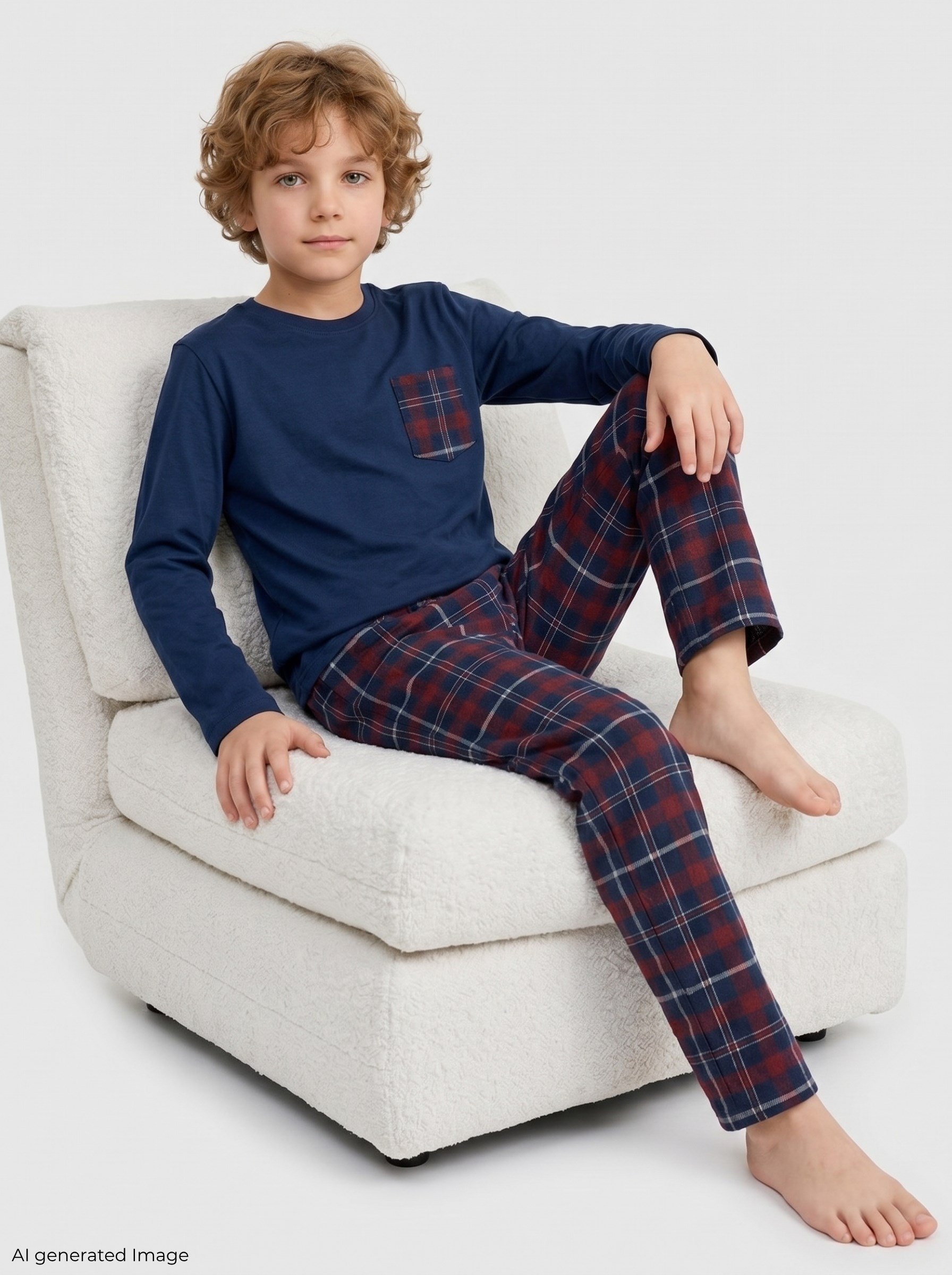 Erkek Çocuk Uzun Kollu Cepli %100 Pamuklu Pijama Takımı Comfort