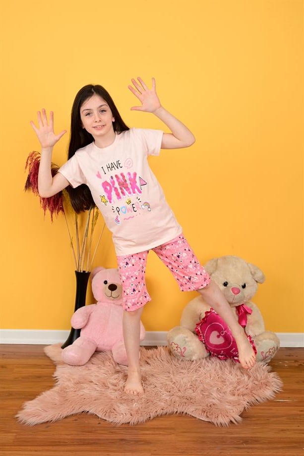 kız çocuk kapri pijama takımı pınk somon