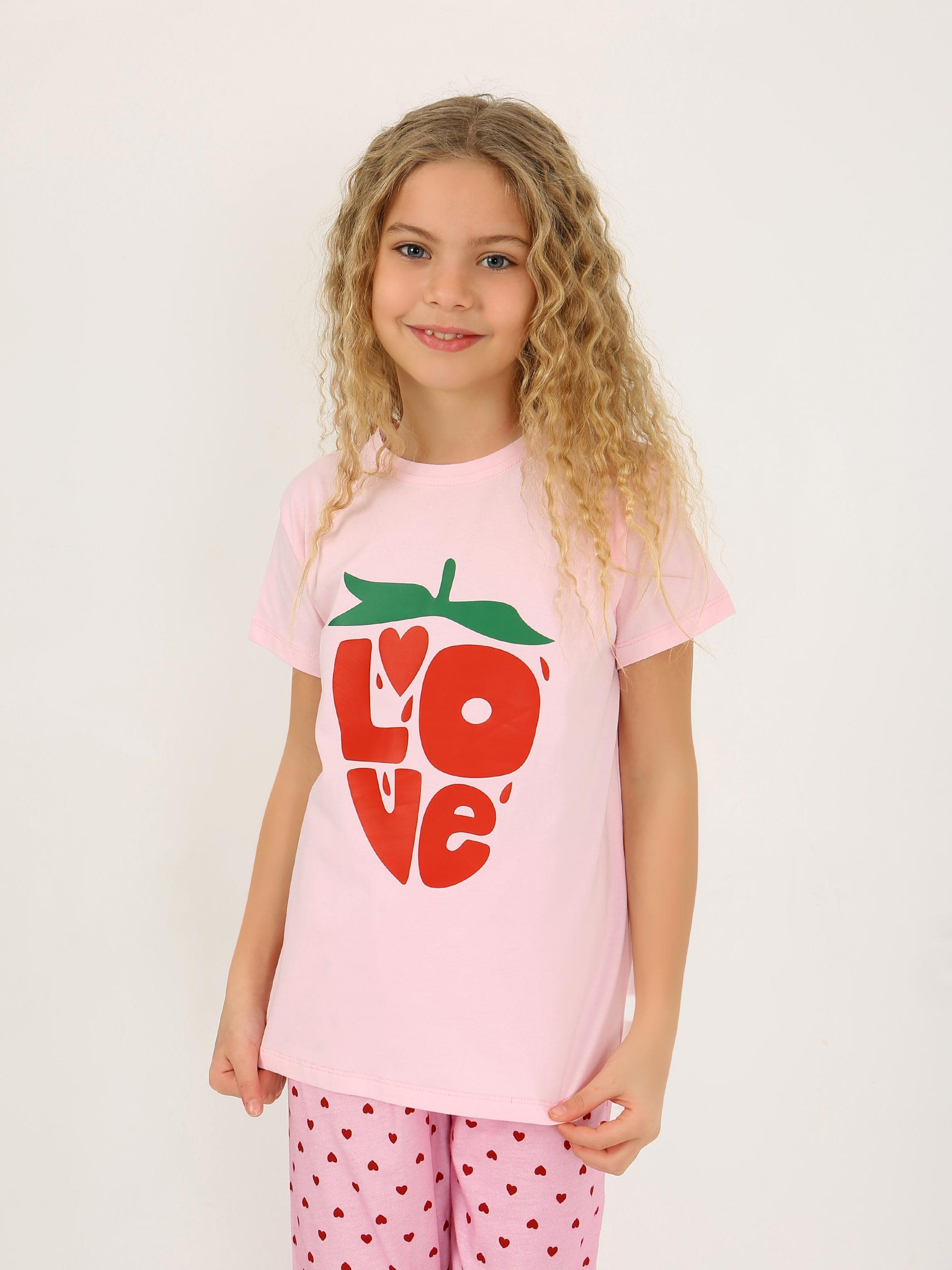 Kız Çocuk Kısa Kollu %100 Pamuklu Pijama Takımı Cute Love