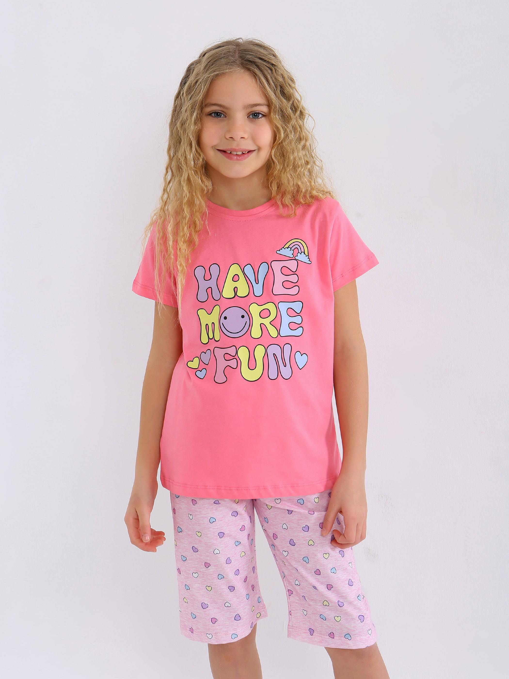 Kız Çocuk Kısa Kollu Kapri %100 Pamuklu Pijama Takımı More Fun