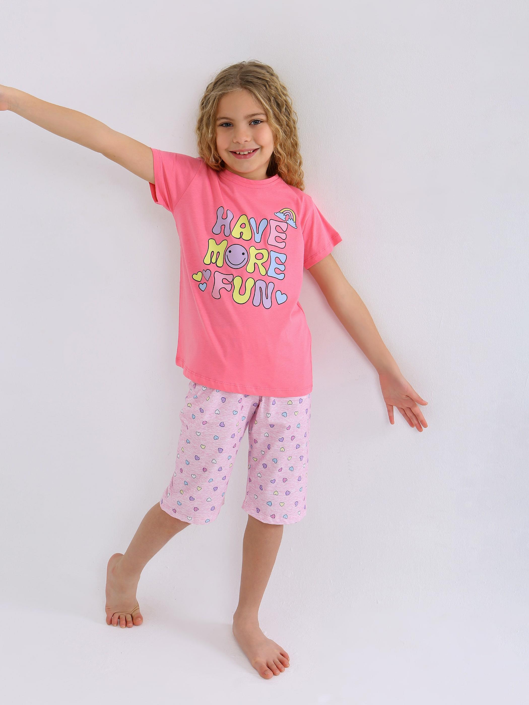 Kız Çocuk Kısa Kollu Kapri %100 Pamuklu Pijama Takımı More Fun
