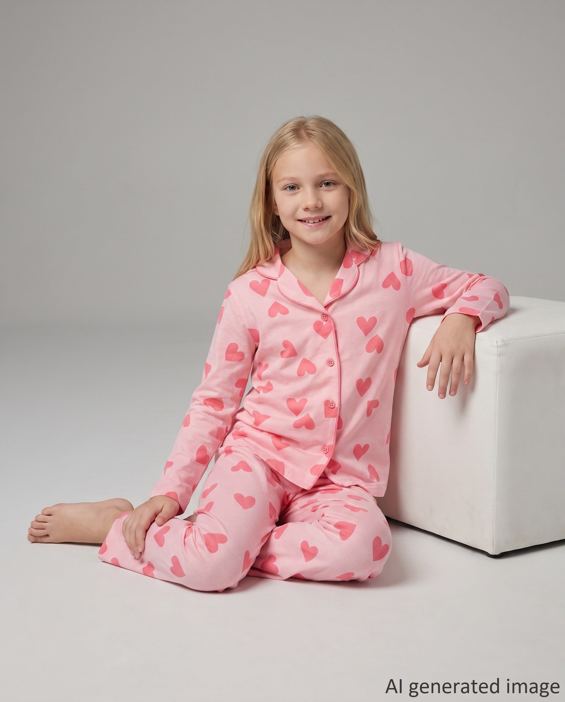 Kız Çocuk Uzun Kollu %100 Pamuklu Düğmeli Pijama Takımı Pera