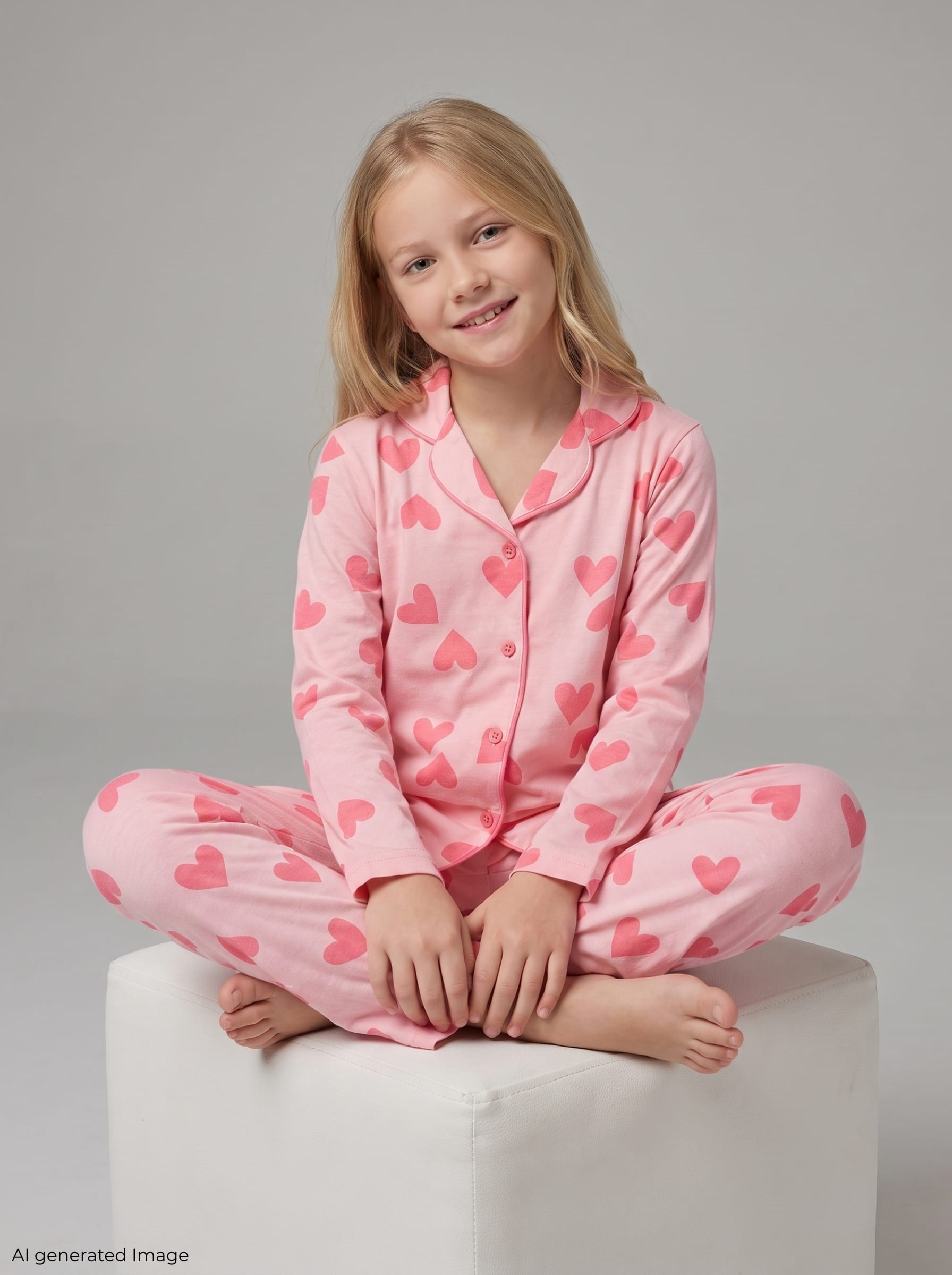 Kız Çocuk Uzun Kollu %100 Pamuklu Düğmeli Pijama Takımı Pera
