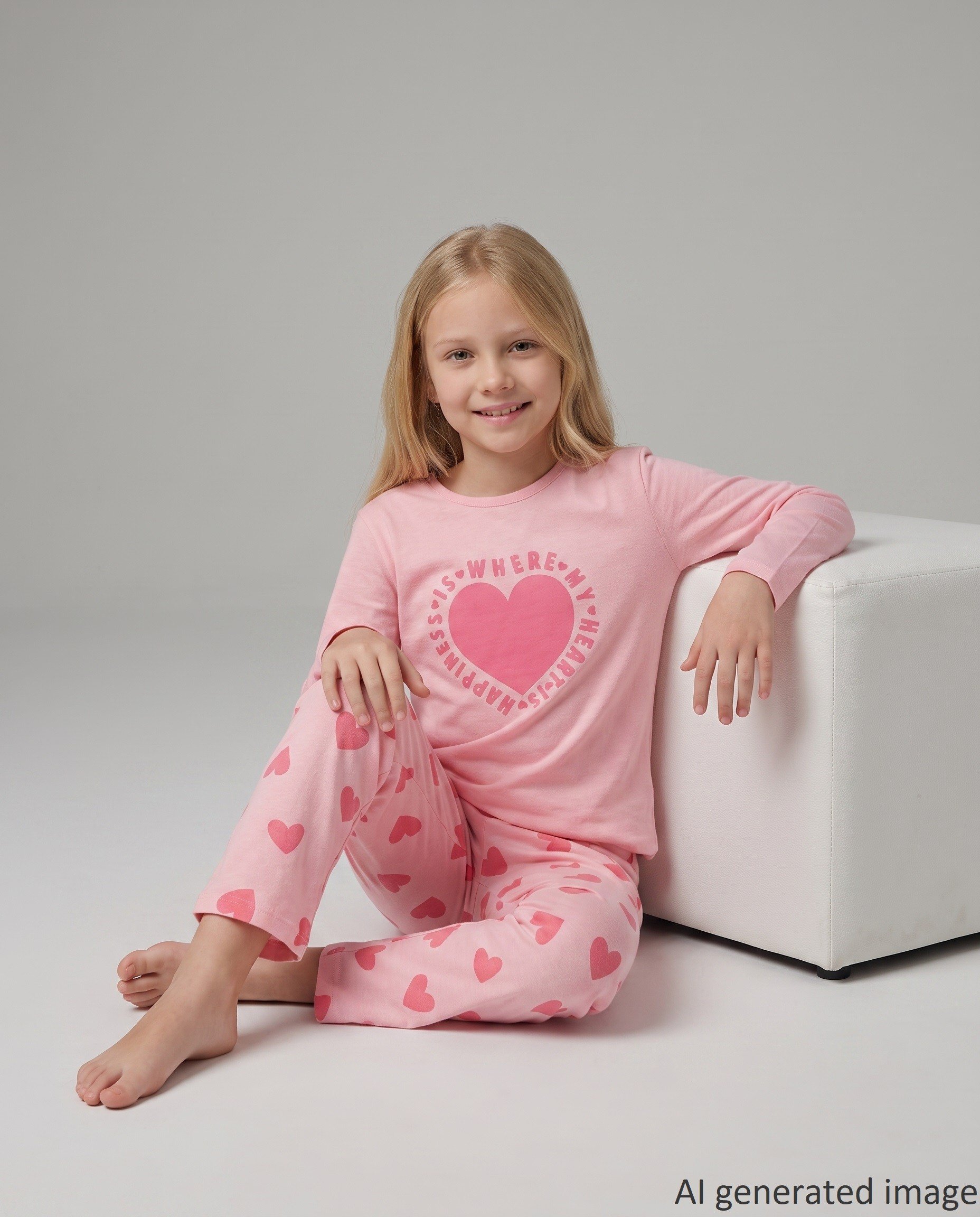 Kız Çocuk Uzun Kollu %100 Pamuklu My Heart Pijama Takımı