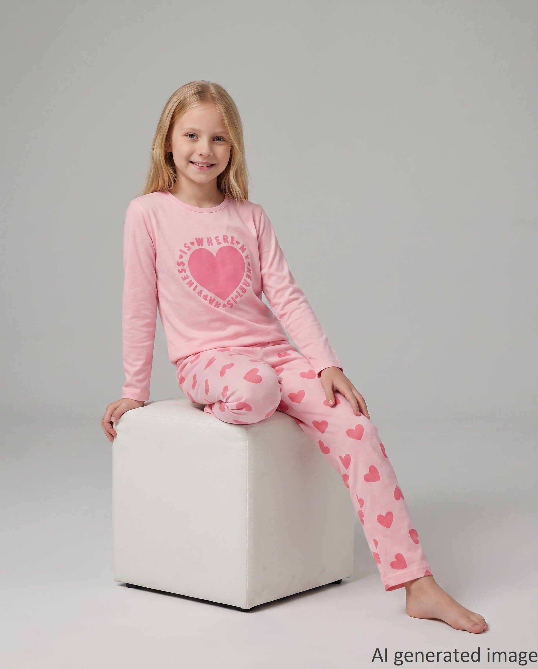 Kız Çocuk Uzun Kollu %100 Pamuklu My Heart Pijama Takımı