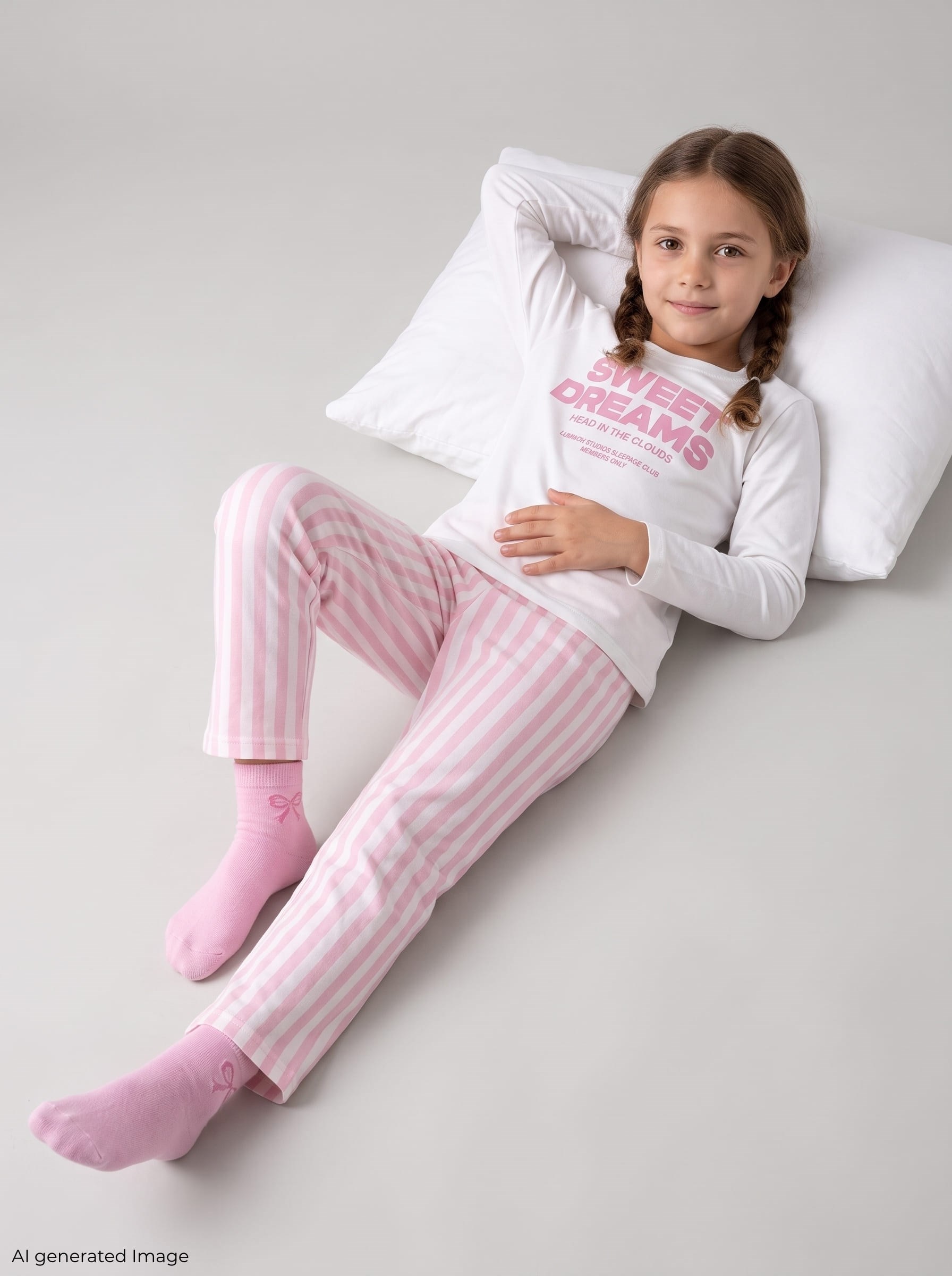 Kız Çocuk Uzun Kollu %100 Pamuklu Pijama Takımı Sweet Dream