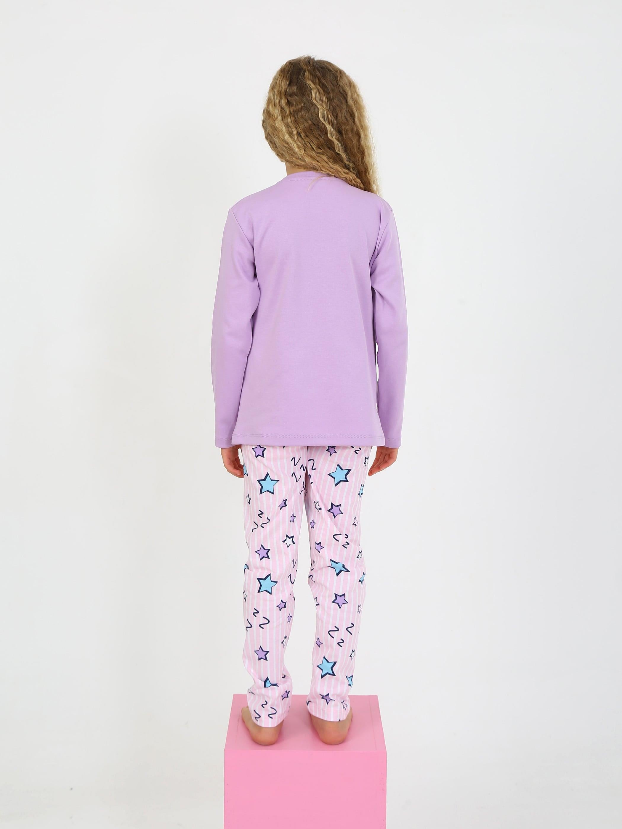 Kız Çocuk Uzun Kollu %100 Pamuklu Pijama Takımı Happy Life
