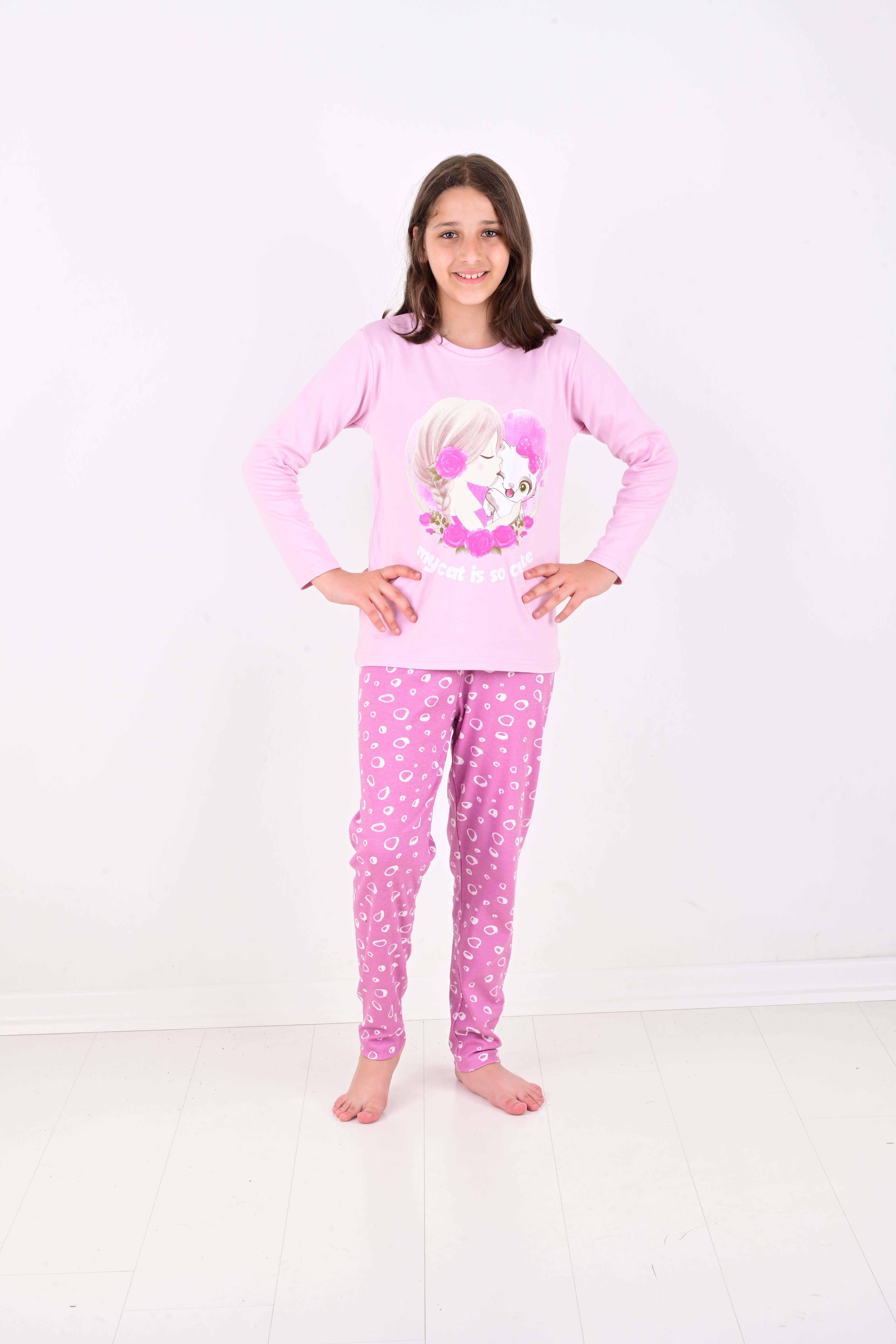 Kız Çocuk Uzun Kollu %100 Pamuklu Pijama Takımı Socute