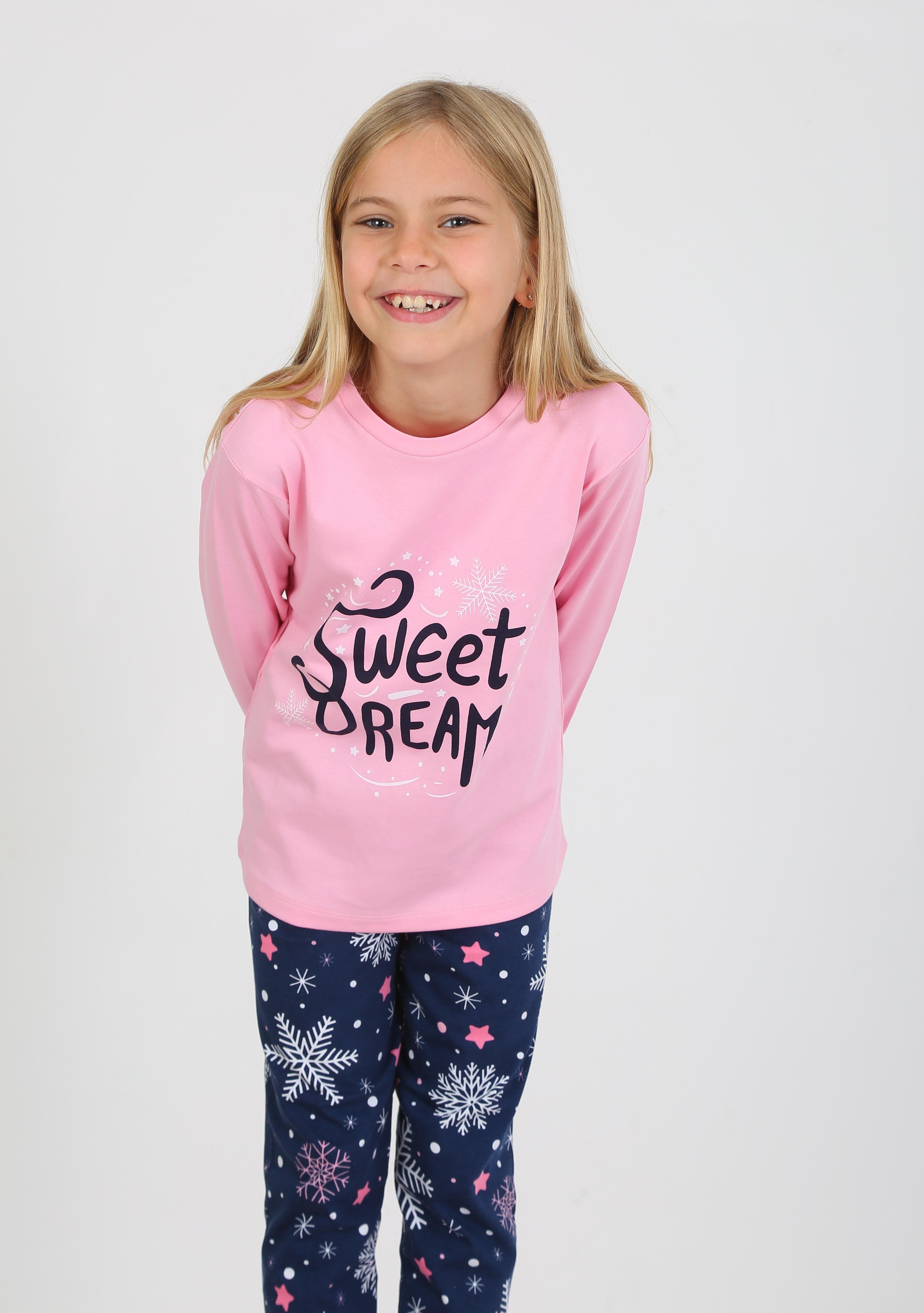 Kız Çocuk Uzun Kollu %100 Pamuklu Pijama Takımı Sweet Winter Koyu Pembe