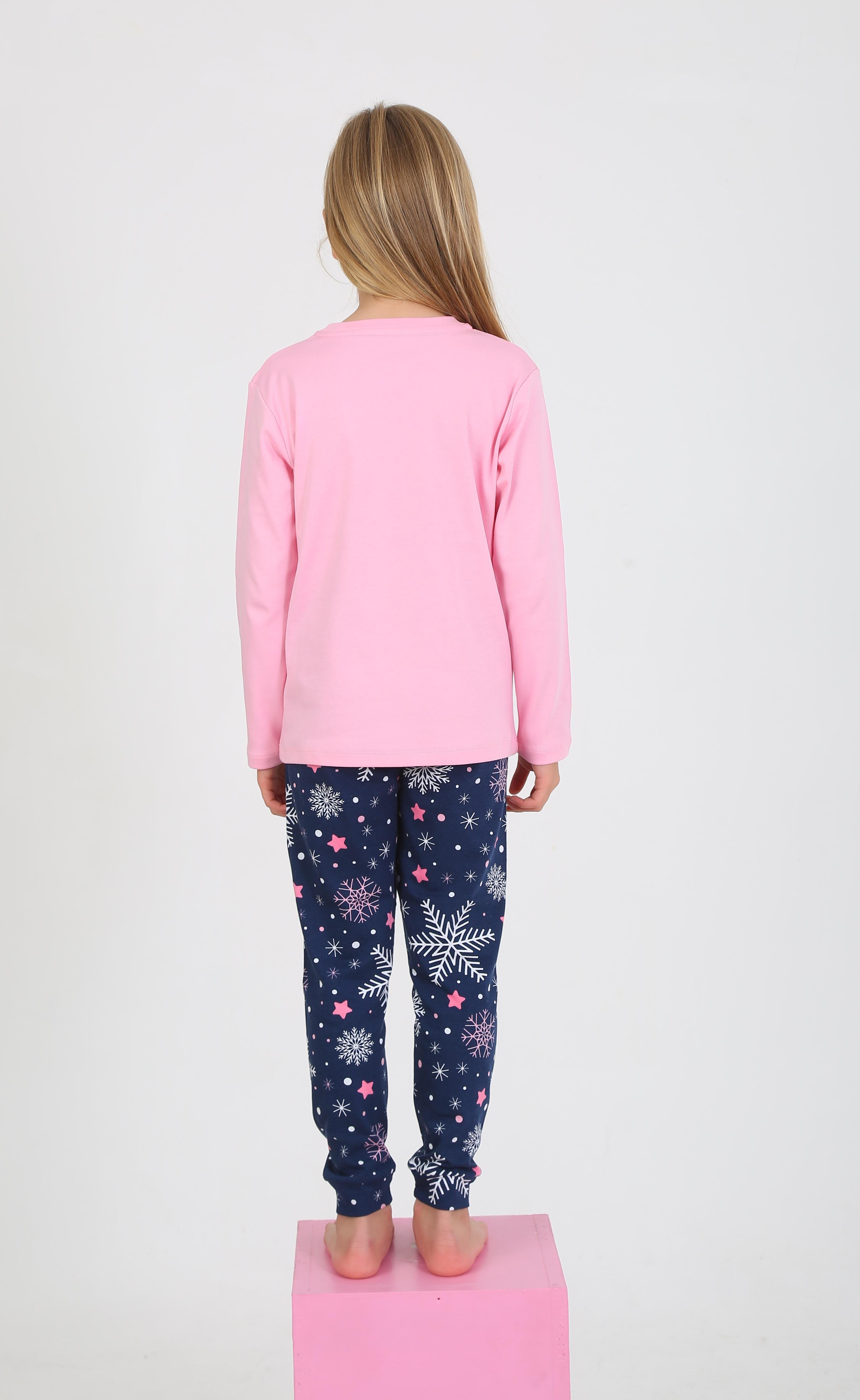 Kız Çocuk Uzun Kollu %100 Pamuklu Pijama Takımı Sweet Winter Koyu Pembe