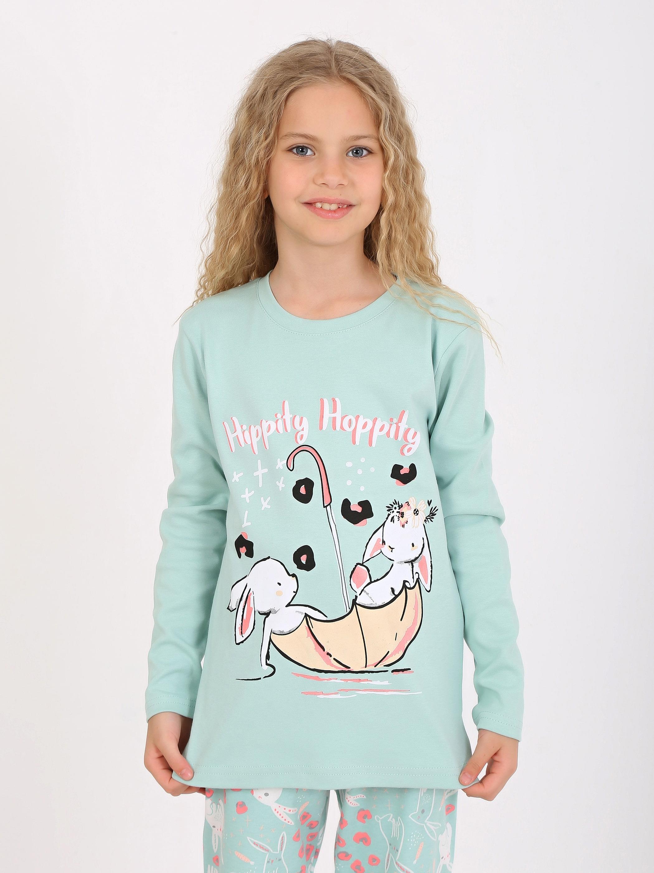 Kız Çocuk Uzun Kollu %100 Pamuklu Pijama Takımı Hippity Hoppity