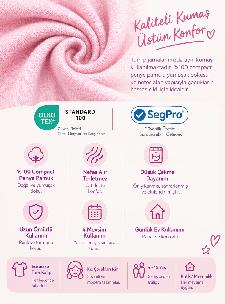 Kız Çocuk Uzun Kollu %100 Pamuklu Pijama Takımı Sweet Dream