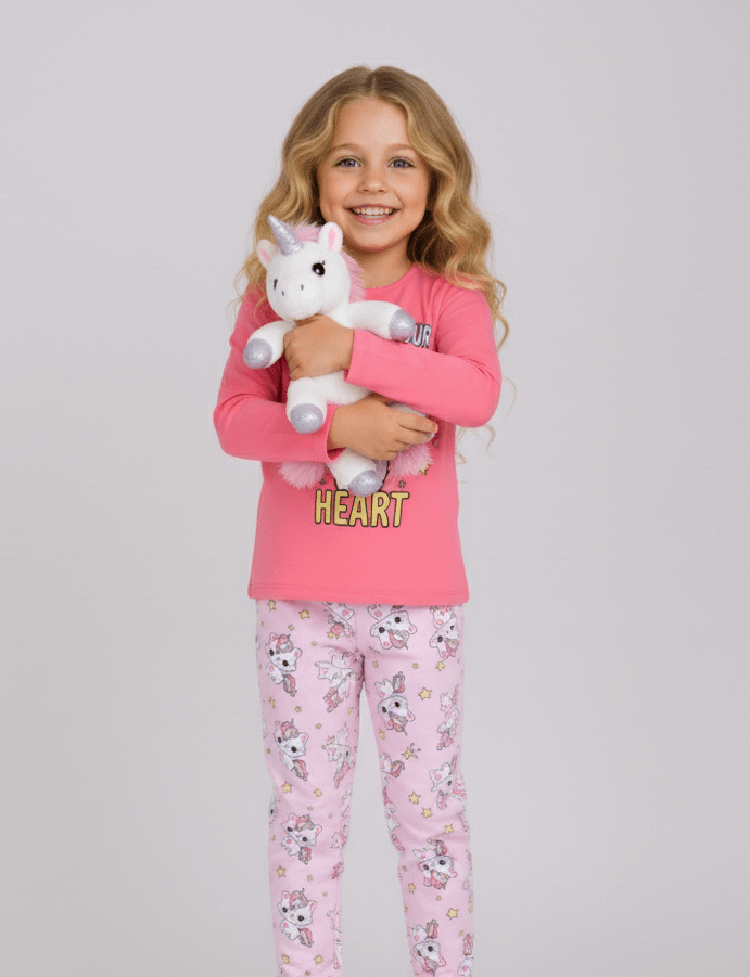 Kız Çocuk Uzun Kollu %100 Pamuklu Pijama Takımı Unicat