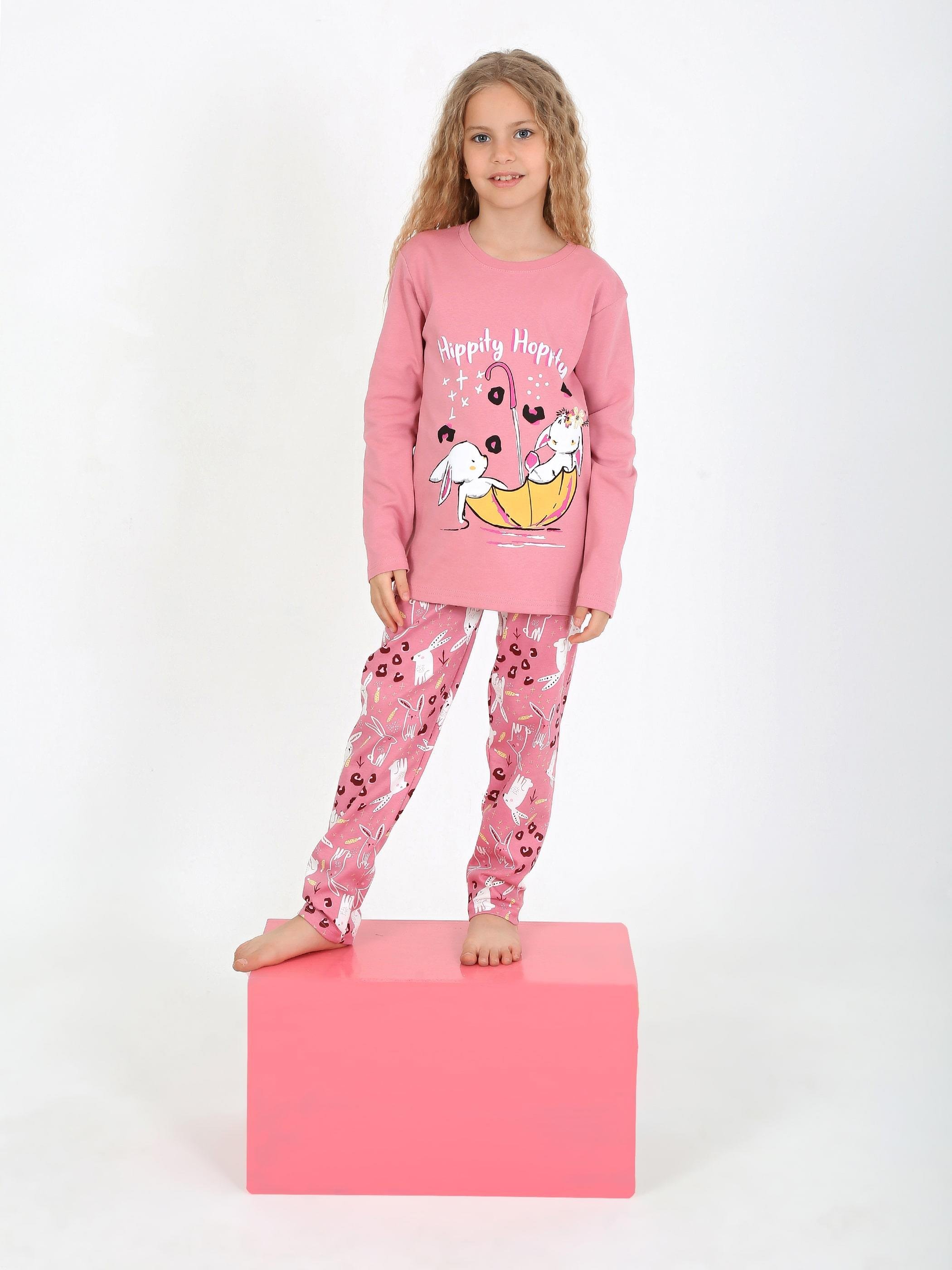 Kız Çocuk Uzun Kollu %100 Pamuklu Pijama Takımı Hippity Hoppity