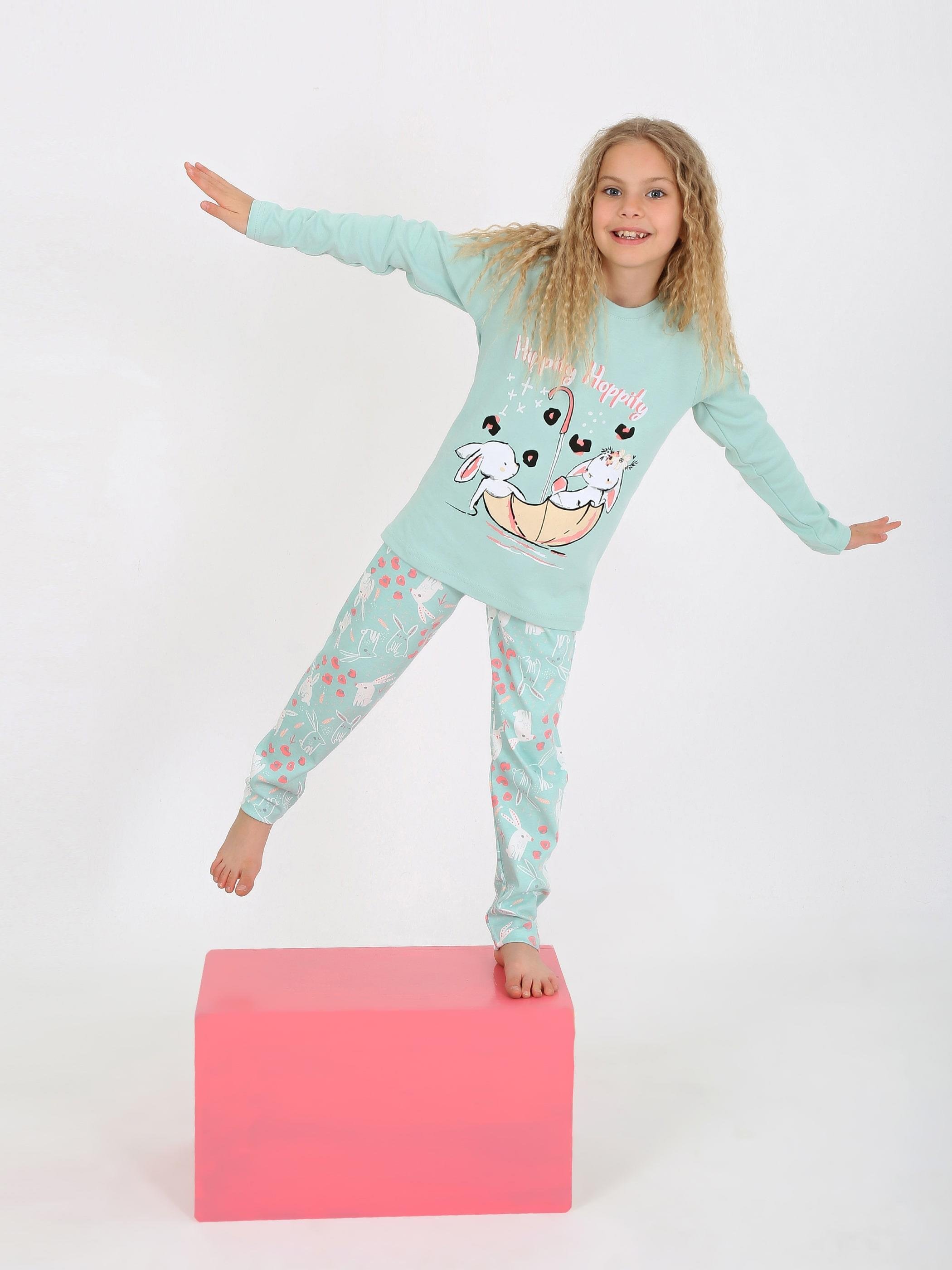 Kız Çocuk Uzun Kollu %100 Pamuklu Pijama Takımı Hippity Hoppity