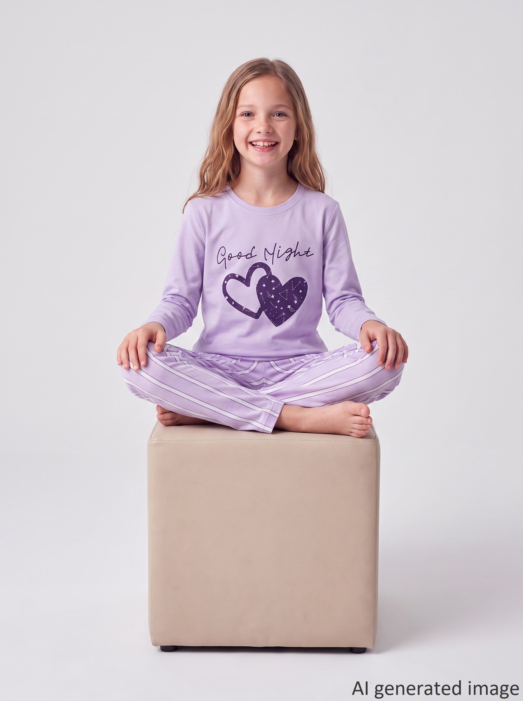 Kız Çocuk Uzun Kollu %100 Pamuklu Starry Heart Pijama Takımı